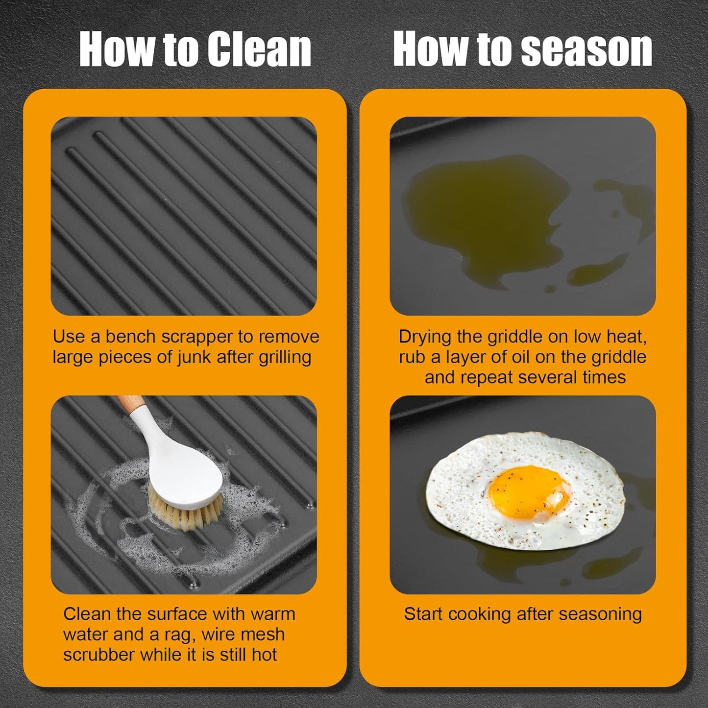 AJinTeby 2-in-1 Reversible 16” x 24” Pre-Seasoned Cast Iron Cooking Griddle for Gas Stove/Charcoal/Electric/Propane/Gas Grill, Flat Griddle Top Plate for Camping Tailgating