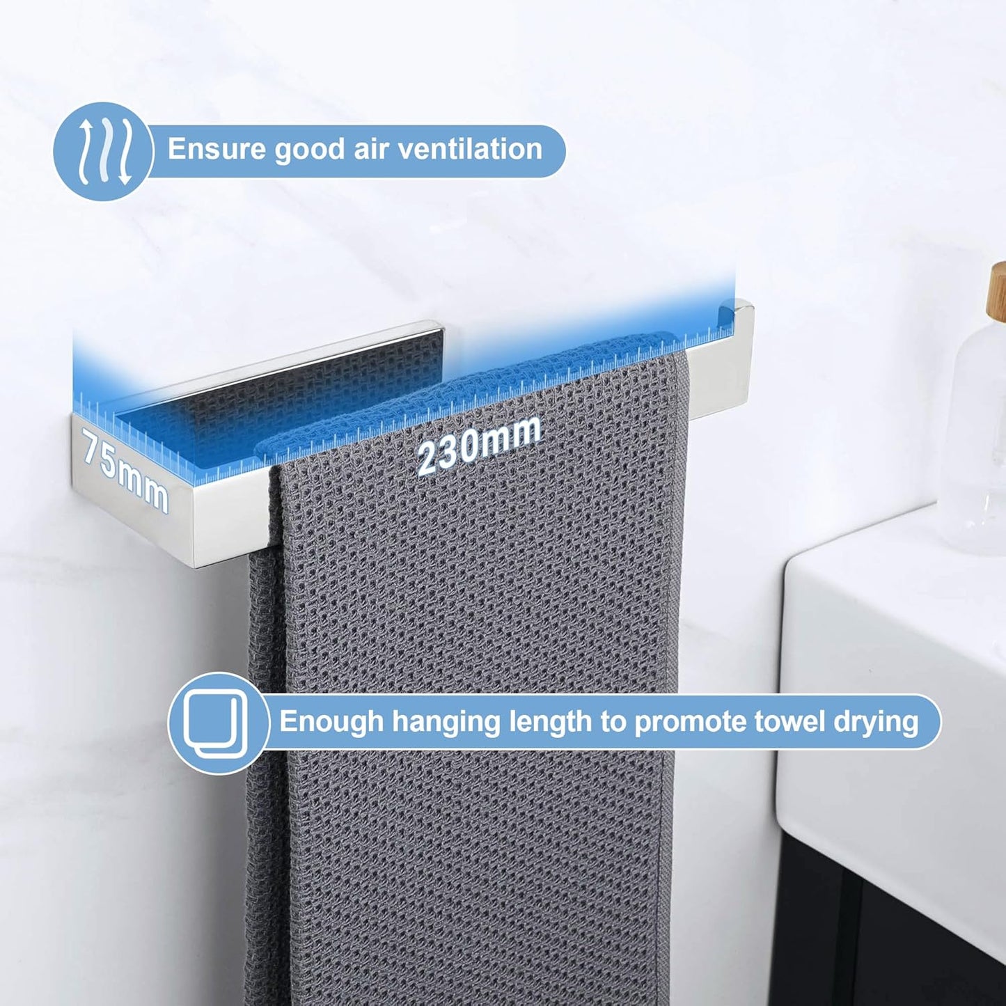 Sayayo Chrome Towel Ring for Bathroom, 10 Inch Hand Towel Bar Towel Rack Towel Holder Wall Mounted Square, SUS304 Stainless Steel