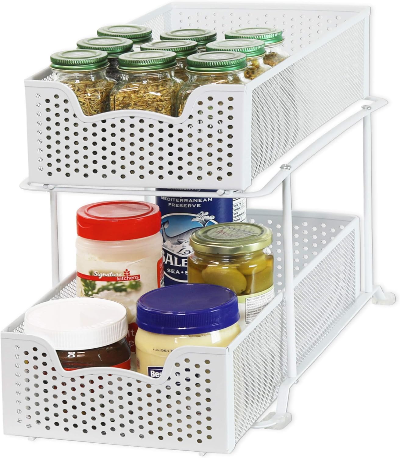 Simple Houseware 2 Tier Sliding Cabinet Basket Organizer Drawer, White