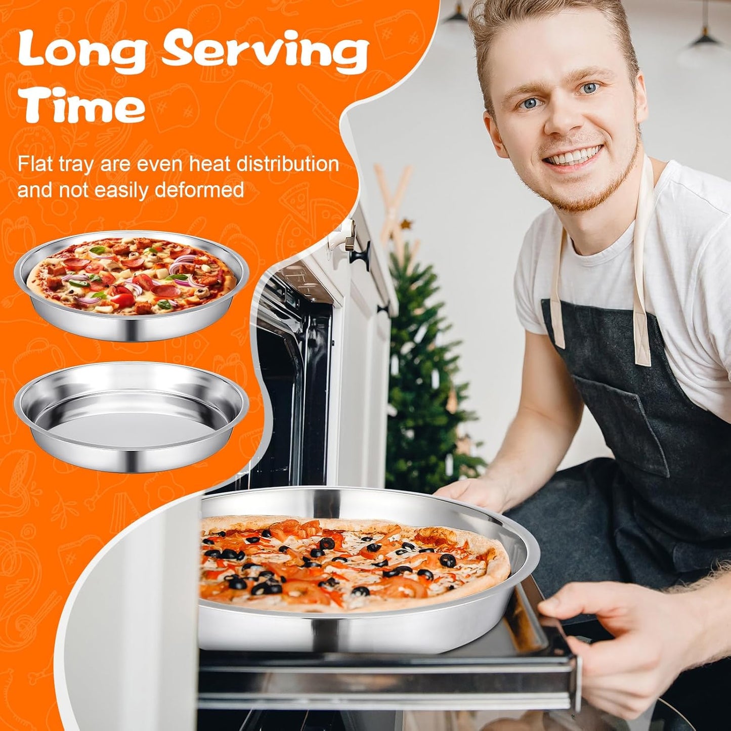 Nuogo 2 Pcs 16 Inch Large Deep Pizza Pans Stainless Steel Pizza Tray Round Oven Tray Rust Proof Reusable Bakeware Cooking Pan Dishwasher Safe for Baking, Serving, and Displaying Cookie Pie