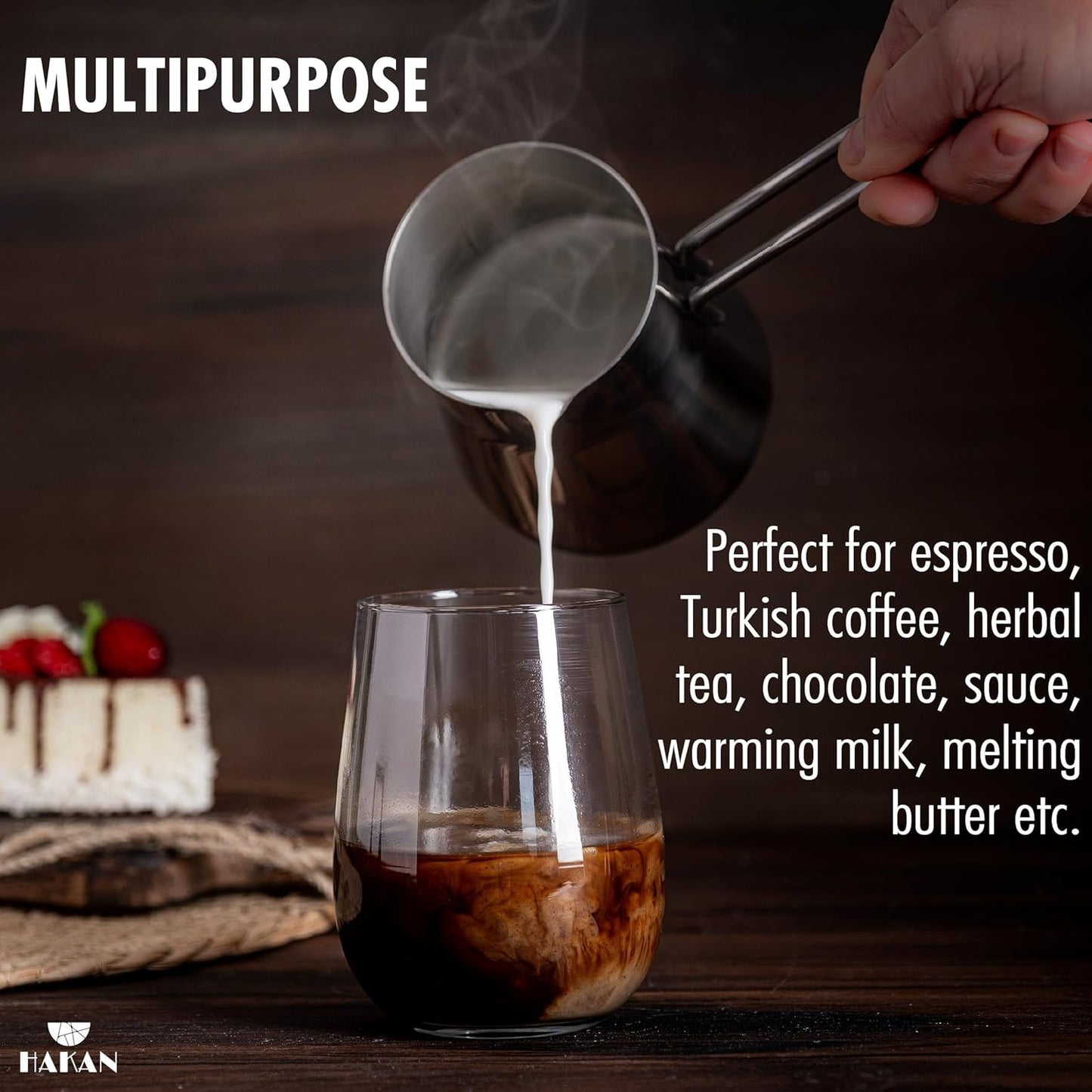 Hakan Topkapı Stainless Steel Turkish Coffee Pot, 16.9 Oz, 500 cc Midi Greek Arabic Coffee Maker with Spout, Stove Top Coffee Maker in Box, Milk Warmer with Handle, Chai Pot Cezve, Ibrik, Briki