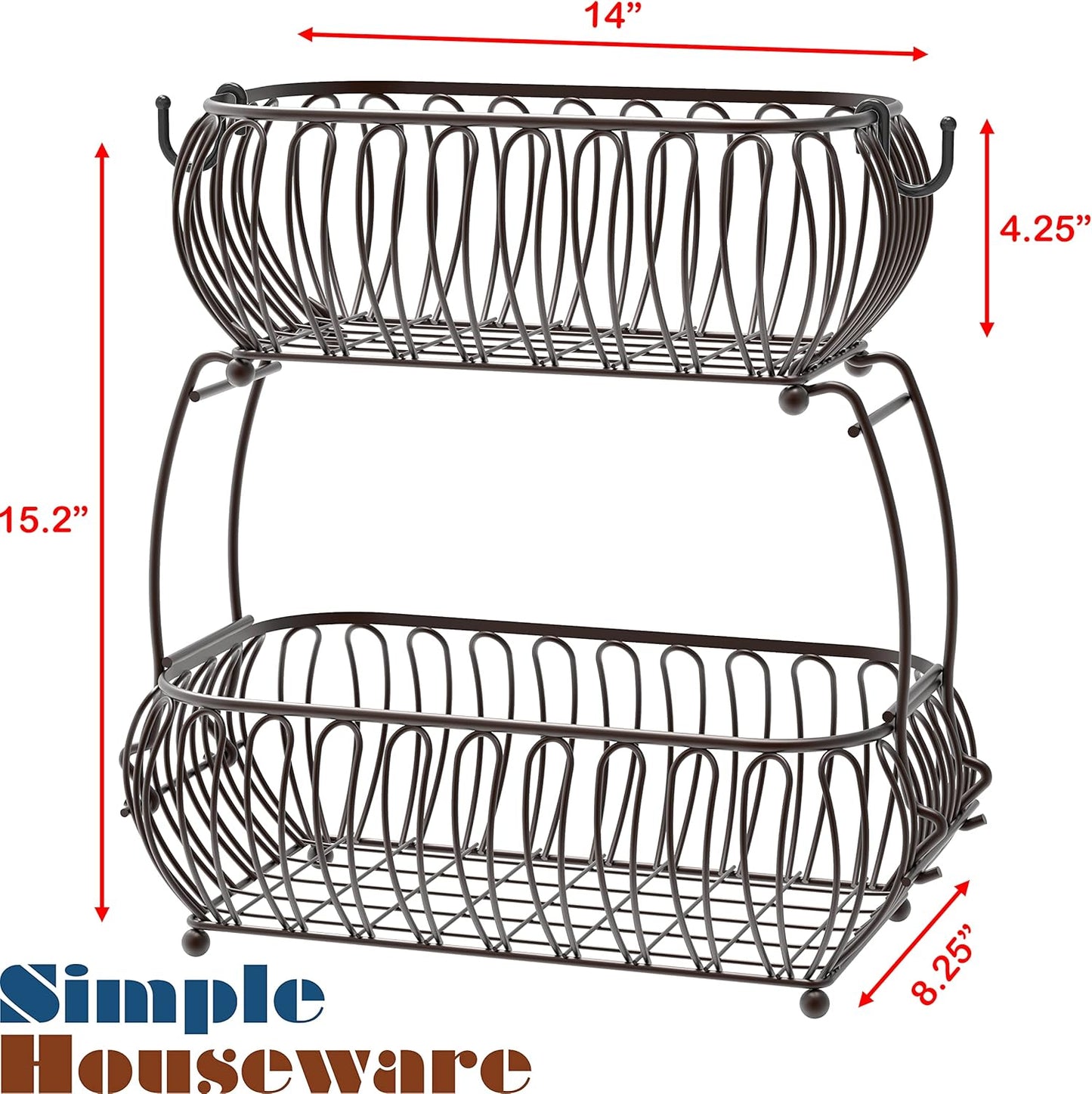 Simple Houseware 2-Tier Countertop Oblate Fruit Basket Holder, Bronze