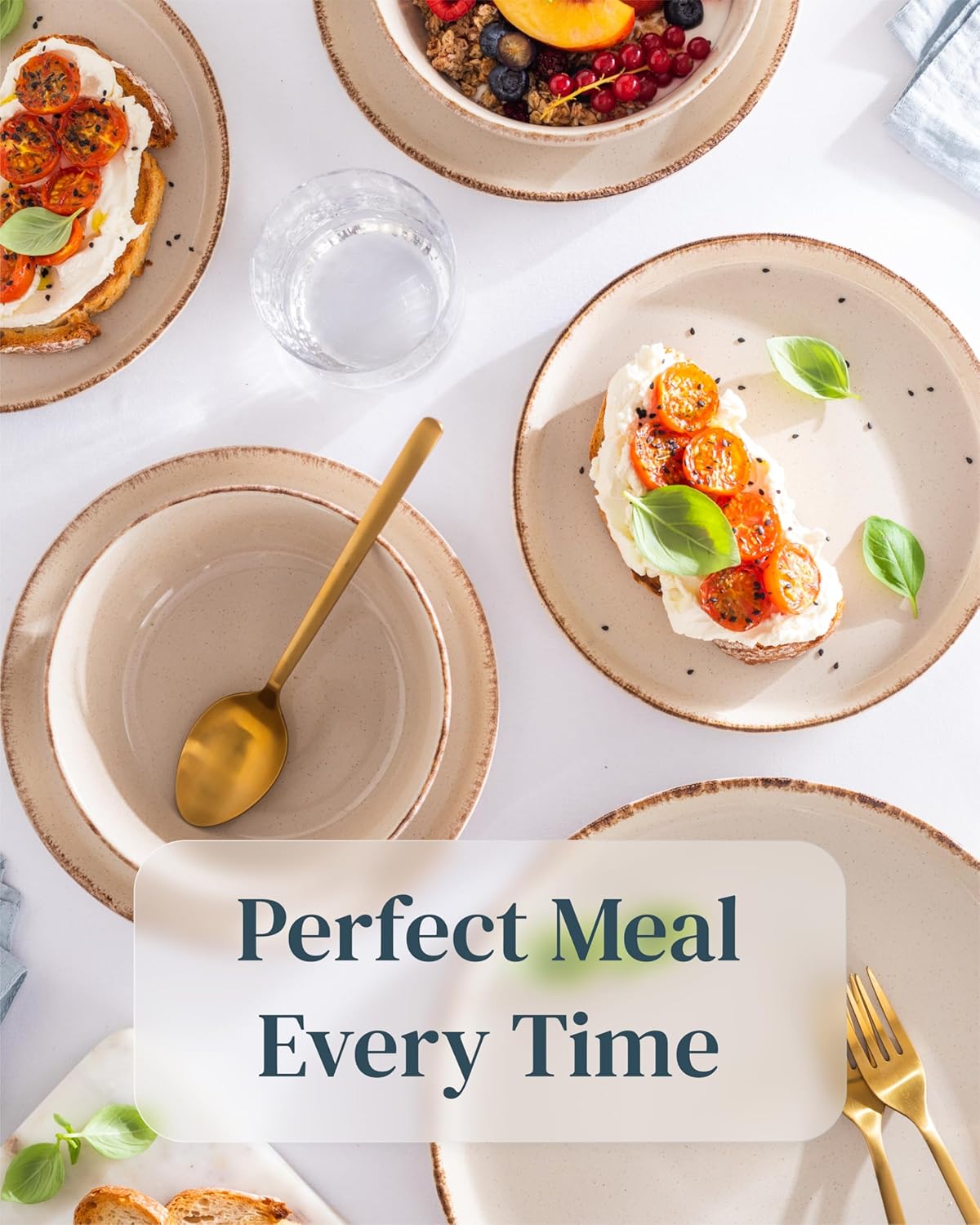 Stoneware dinnerware set 4 persons Rustic 12 pcs - Rustic design dinnerware set, dishwasher safe - Bowl and plate set - Pure Living dinnerware in beige…