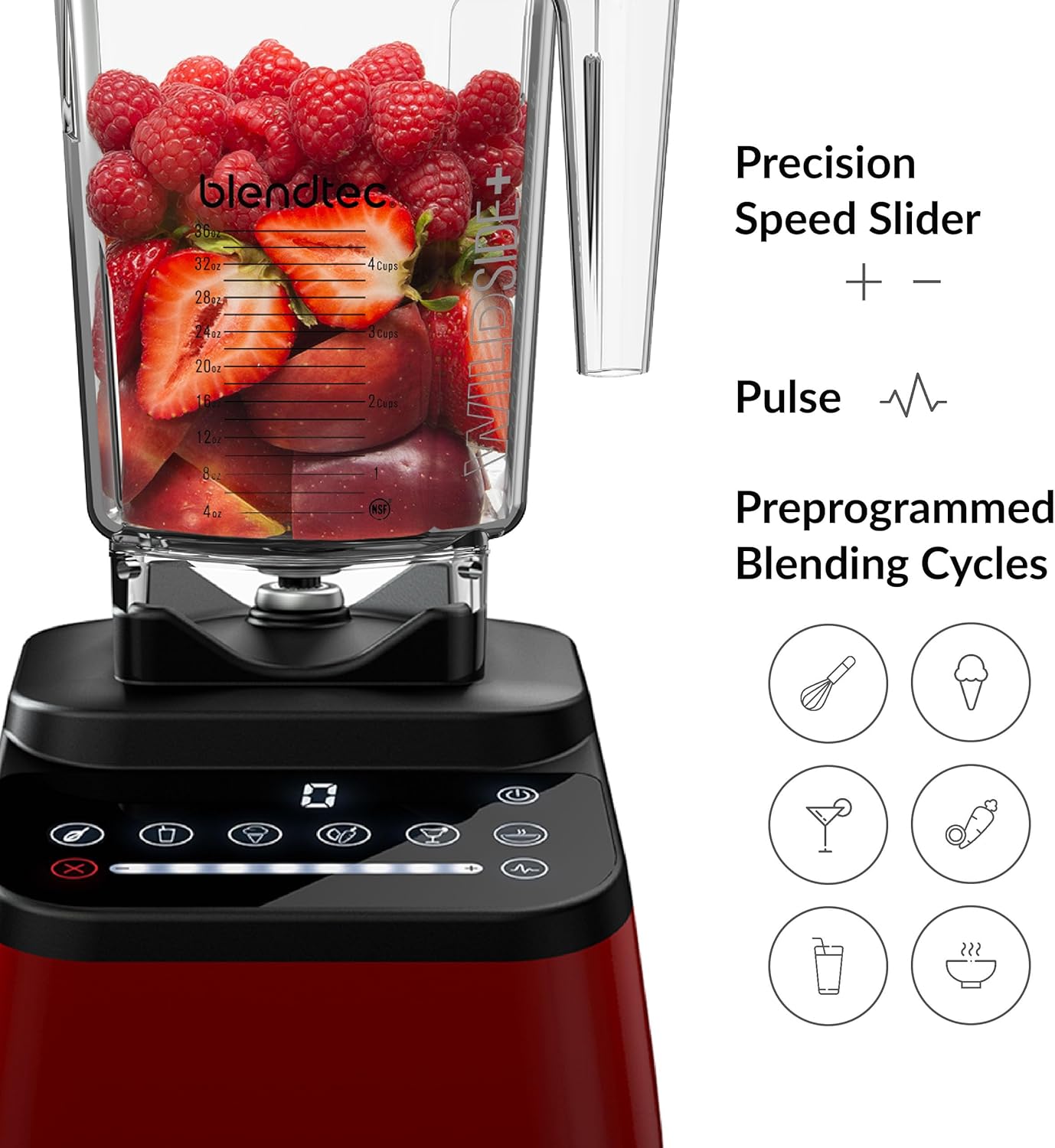 Blendtec Original Designer Series Blender and 90 Oz WildSide+ Jar - Kitchen Blender Bundle - Red
