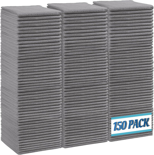HOMEXCEL Grey Microfiber Cleaning Cloth,150 Pack Cleaning Rags, Cleaning Towels,11.5"X11.5" Shop Towels