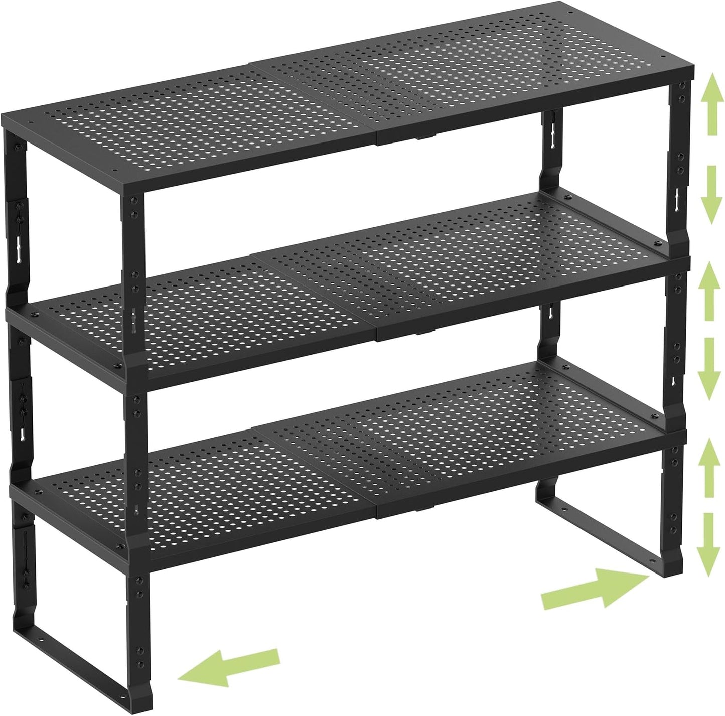 Heavy-Duty Adjustable Metal Shelf Organizer - Expandable & Stackable Pantry Storage Rack for Kitchen, Bathroom, RV, Cabinets(3 Packs/Black, Medium)