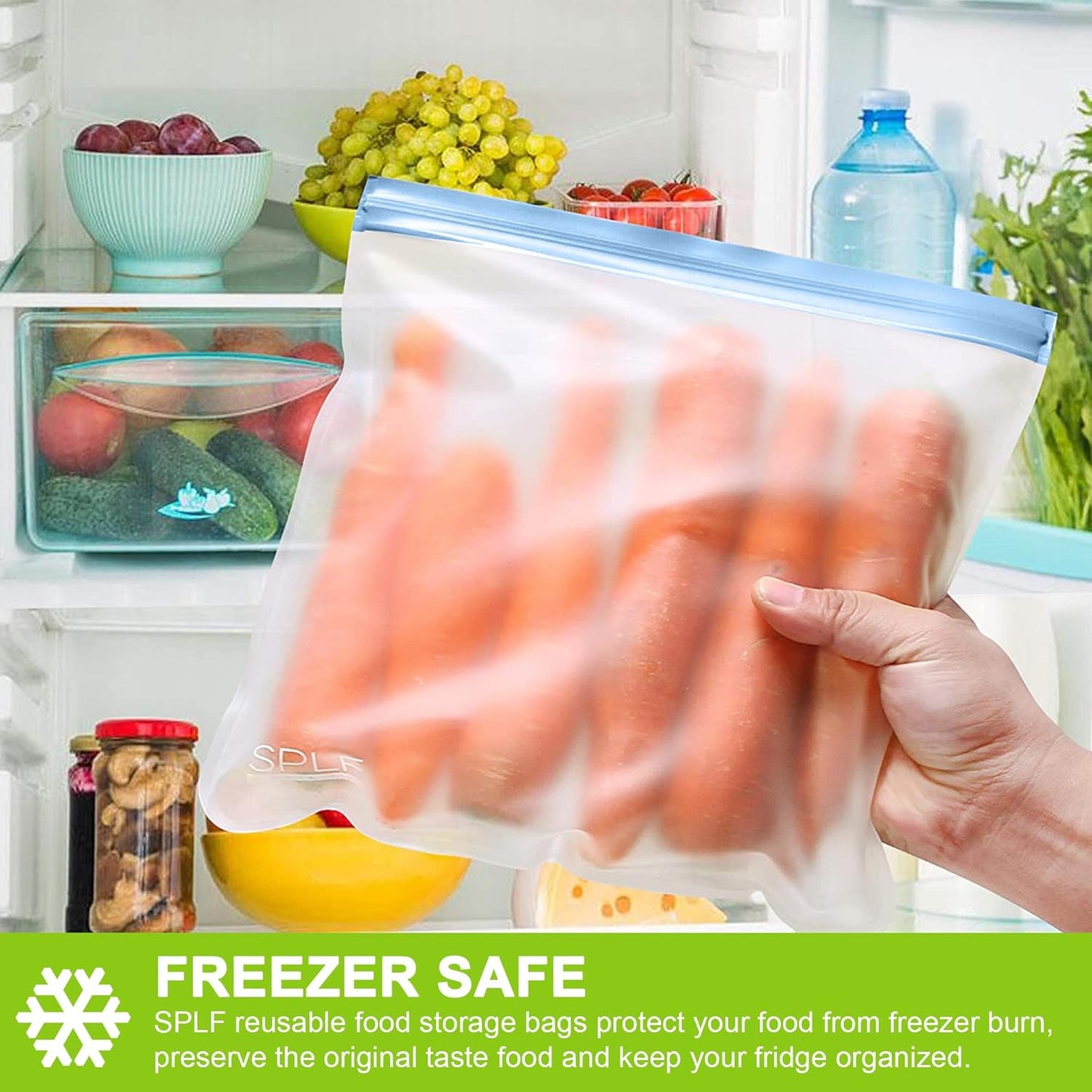 SPLF 12 Pack Dishwasher Safe Reusable Bags Silicone, Leakproof Reusable Freezer Bags, BPA Free Reusable Storage Bags for Lunch Marinate Food Travel - 2 Gallon 5 Sandwich 5 Snack Bags