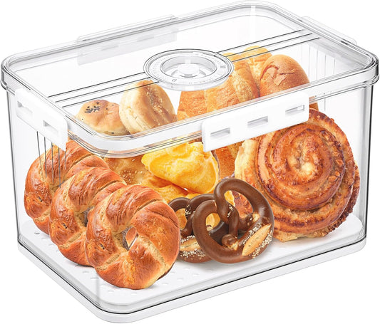 Bread Box for Homemade Bread Boxes for Kitchen Counter Airtight, Time Recording Bread Storage Container with Lid, Bread Containers Storage Airtight Loaf Bread Keeper, Large, White