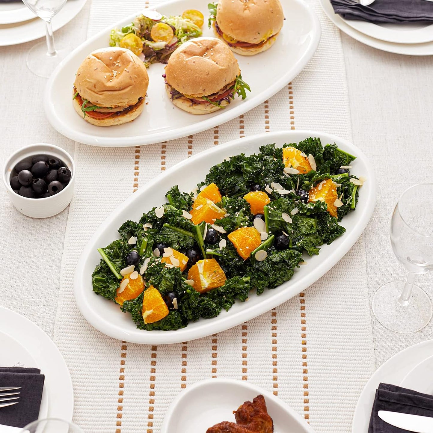 DOWAN 16" Serving Platters, Serving Platters for Wedding, Large Oval Porcelain Serving Tray for Entertaining, Dinner Platters for Serving Food Appetizers Meat, Serving Dishes for Parties, Set of 2