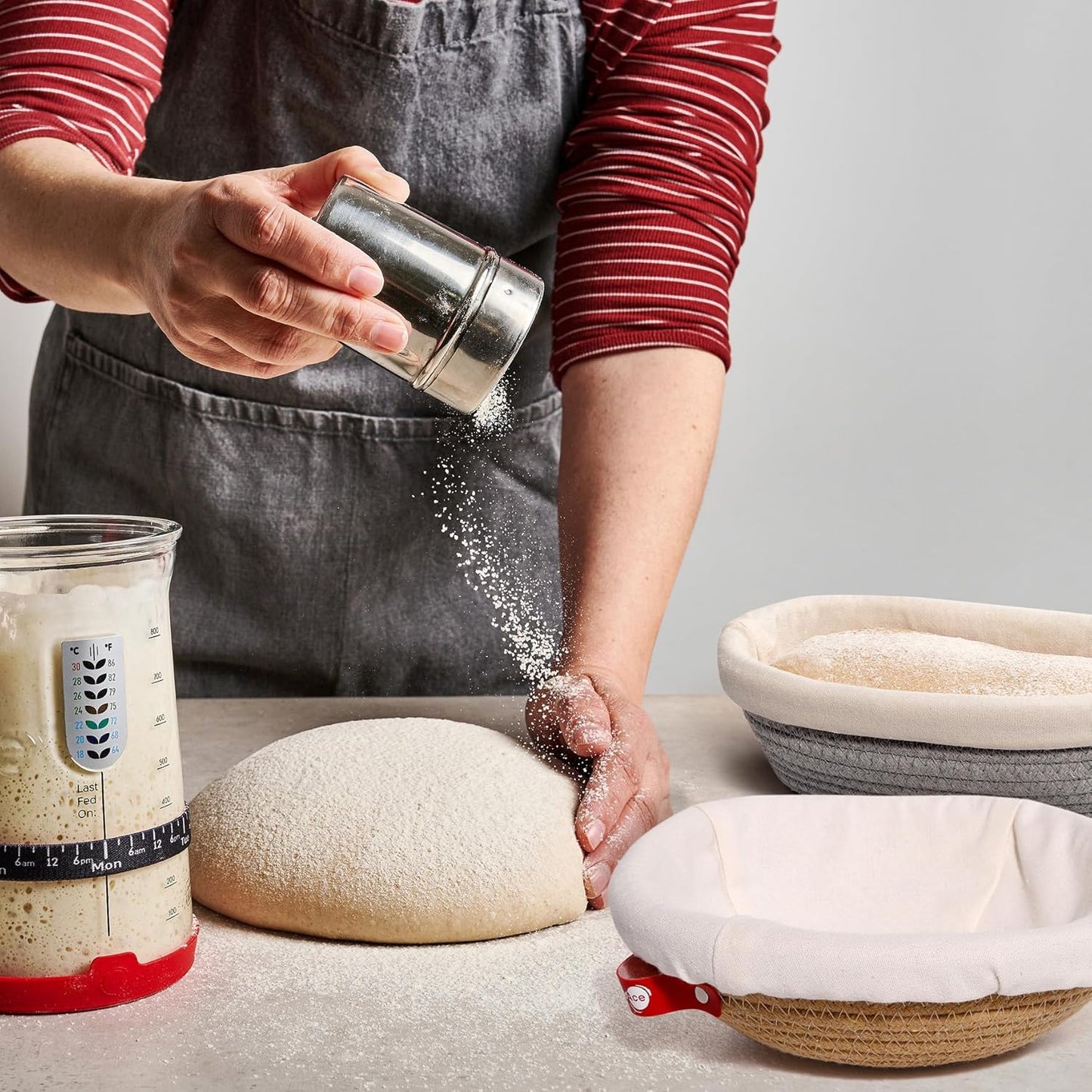 Cotton Rope Banneton Bread Proofing Basket Set, Oval & Round Bread Baskets with Liners & Covers for Artisan Bread Baking, Sourdough Bread Baking Supplies