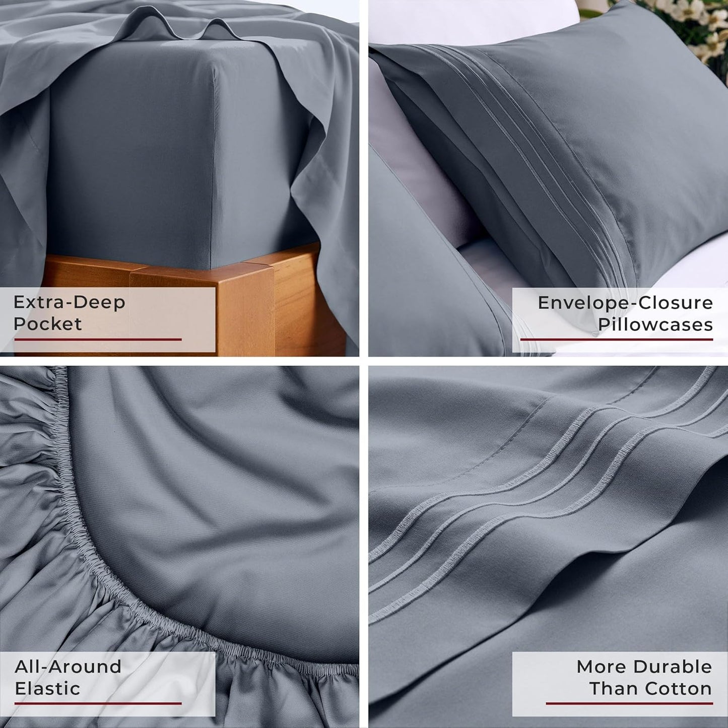 Mellanni Twin Sheets Set - 3 PC Iconic Collection Bedding - Hotel Luxury, Extra Soft, Cooling Bed Sheets - Wrinkle, Fade, Stain Resistant (Twin, Mineral Gray)
