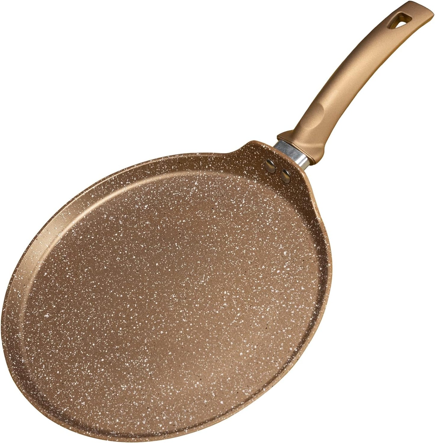 Nonstick Crepe Pan, Granite Coating Flat Skillet Dosa Tawa Tortilla Pan, 10 inch Pancake Griddle Roti Pan With Stay-Cool Handle, Induction Compatible, PFOA Free