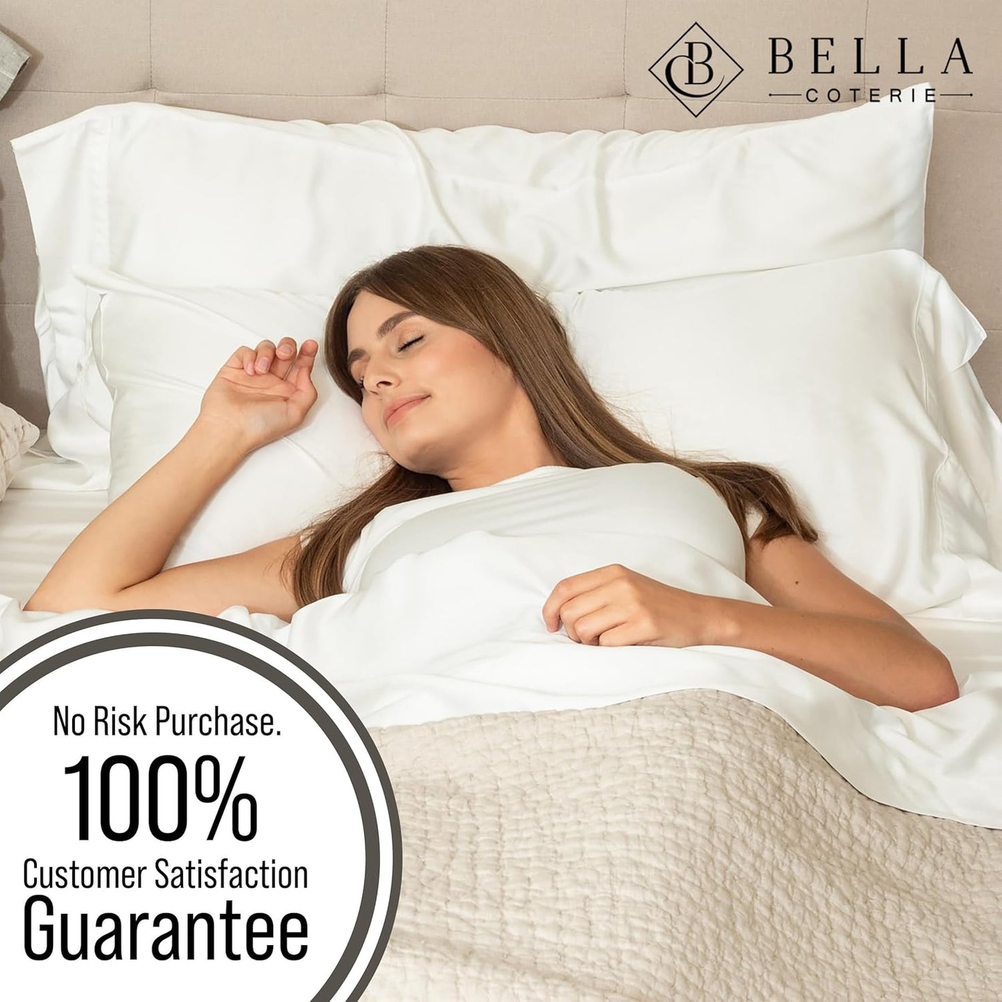 Bella Coterie Luxury Bamboo Viscose Queen Size Sheet Set | 100% Organically Grown | Ultra Soft | Cooling for Hot Sleepers | 18" Deep Pocket [White]