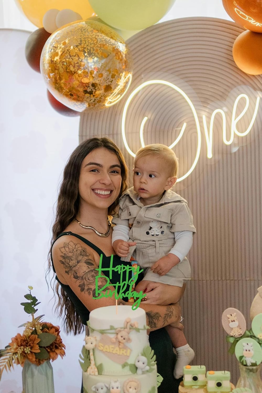 Happy Birthday Cake Topper - Glitter Green Birthday Cake Top Decorations (Green)