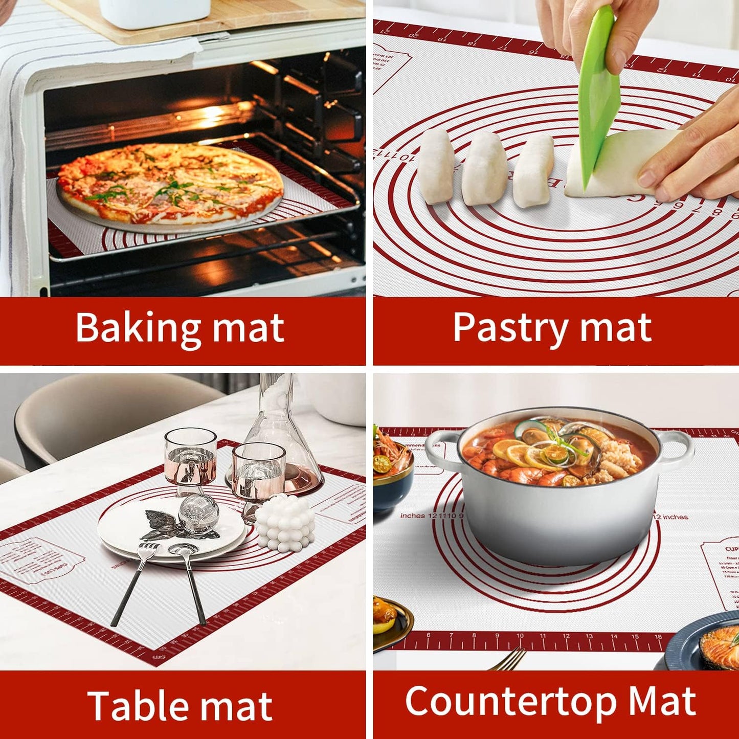 Non Stick Pastry Mat for Rolling Dough Fondant Pie Crust, Macaron Silicone Baking Mat for Mat Extra Large Silicone Mats for Baking Cookie Cakes Pizza Candy Bread