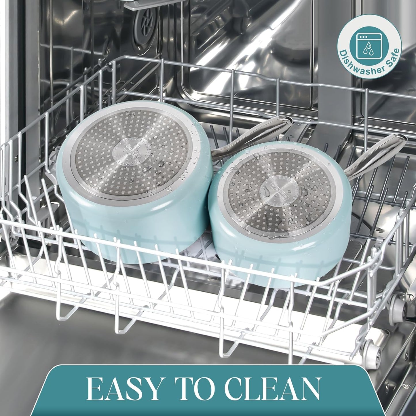 MICHELANGELO Sauce Pan with Lid, Non Stick Saucepan Set of 3-1Qt & 2Qt & 3Qt Small Pots for Cooking, Ceramic Saucepan - Non-Toxic, Scratch-Resistant, Oven Safe, Light Blue