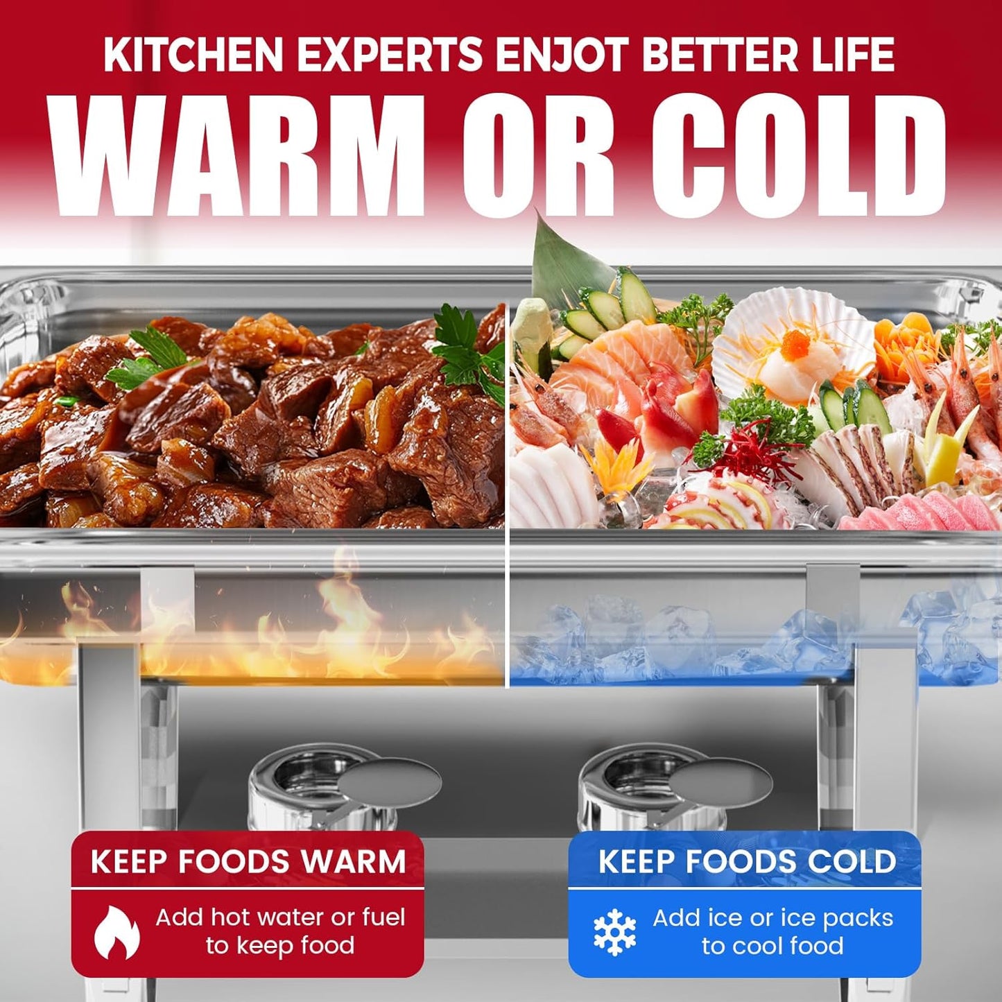 4 Pack Chafing Dish Buffet Set, 8QT Stainless Steel Rectangular Chafers and Buffet Warmer Sets for Catering, with Food & Water Pan, Lid, Foldable Frame, Fuel Holder for Event Party Holiday