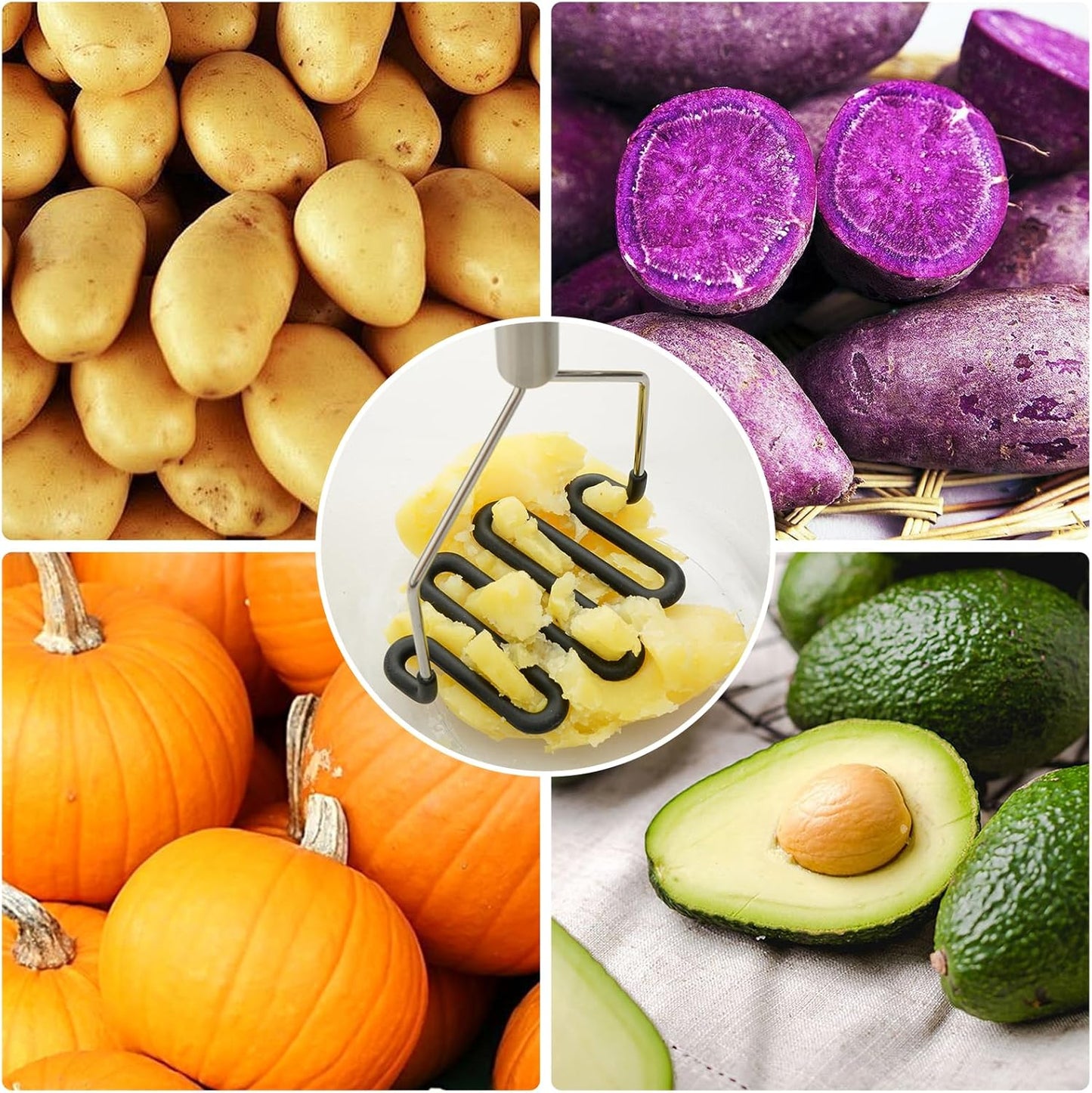 SHIKORI Non-Scratch Silicone Potato Masher Kitchen Tool, Potatoes Masher Potato Masher Stainless Steel Wrapped In Premium Silicone, Potato Smasher 2 Pcs-Black