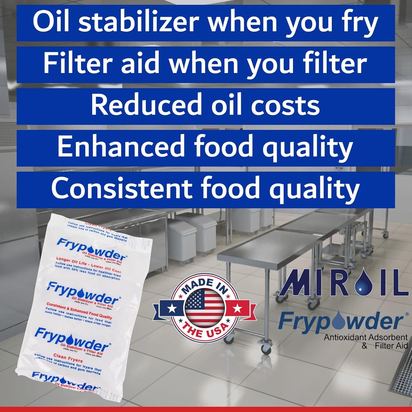 MirOil L103 Fry Powder Oil Stabilizer and Filter Aid, Case of 3 Gallons of Fry Powder, Remove Fryer Oil Contaminant, Save Grease & Remove Carbon Deposits, Reduce Usage, Deep Fryer Cooking Grease Saver