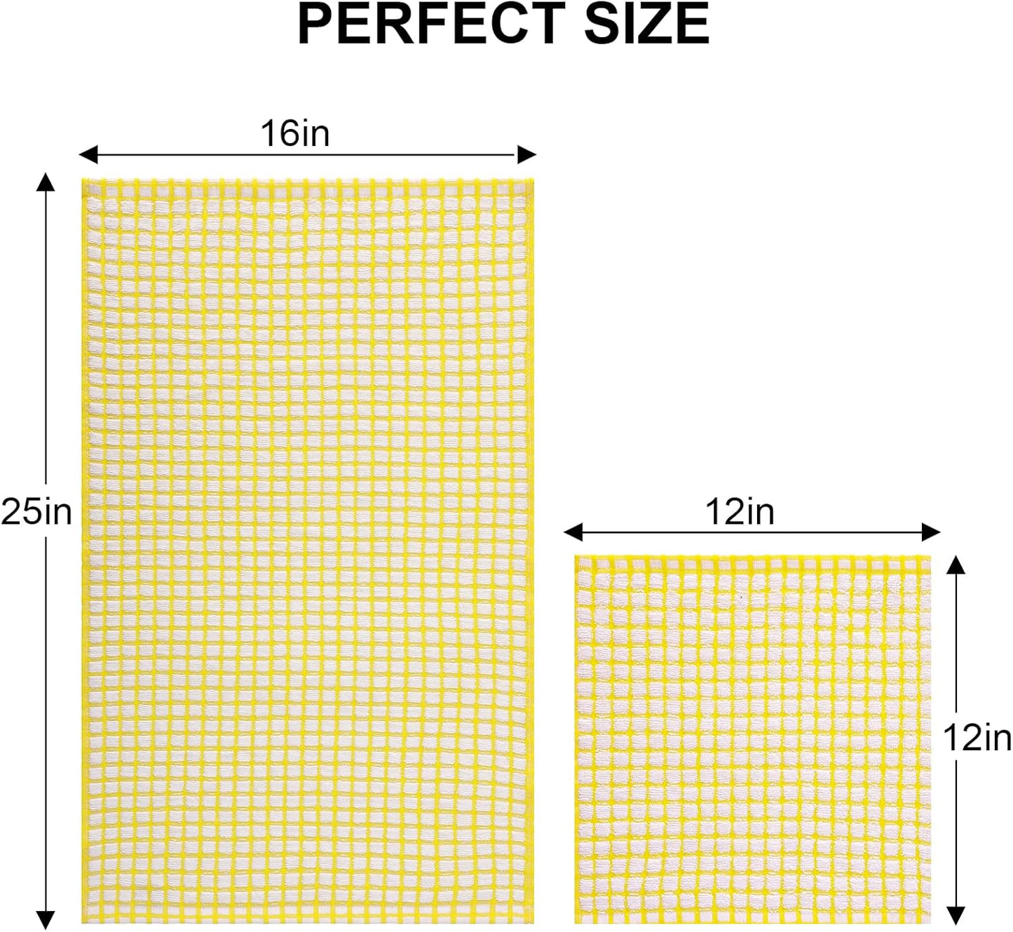 Kitinjoy Cotton 12 Pack Kitchen Towels and Dishcloths Sets, 16 x 25 Inch & 12 X 12 Inch Dish Towels Bulk, Super Soft and Absorbent Hand Towels for Kitchen Drying, Yellow