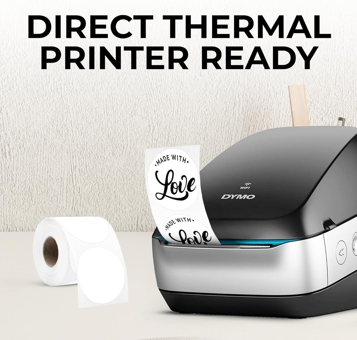 Perco White 2-Inch Perforated Circle Dot Thermal Sticker Labels — 300 Stickers/Roll, Direct Thermal Printer Compatible—with Permanent Adhesive for Organizing, Color Coding, Bin Labeling—Made in USA