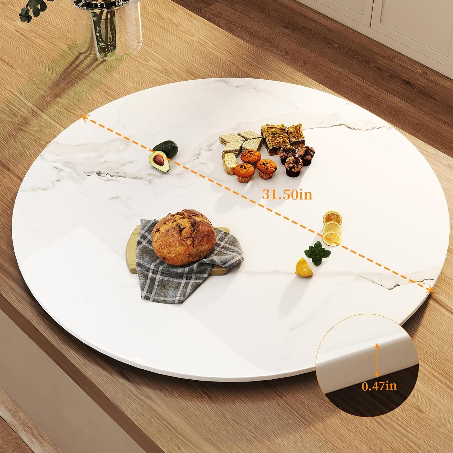 31.5" Lazy Susan for Table Top Sintered Stone Rotating Serving Tray for Dining Table, Kitchen Lazy Susan Organizer Spinning Rotating Food Server Party Centerpieces