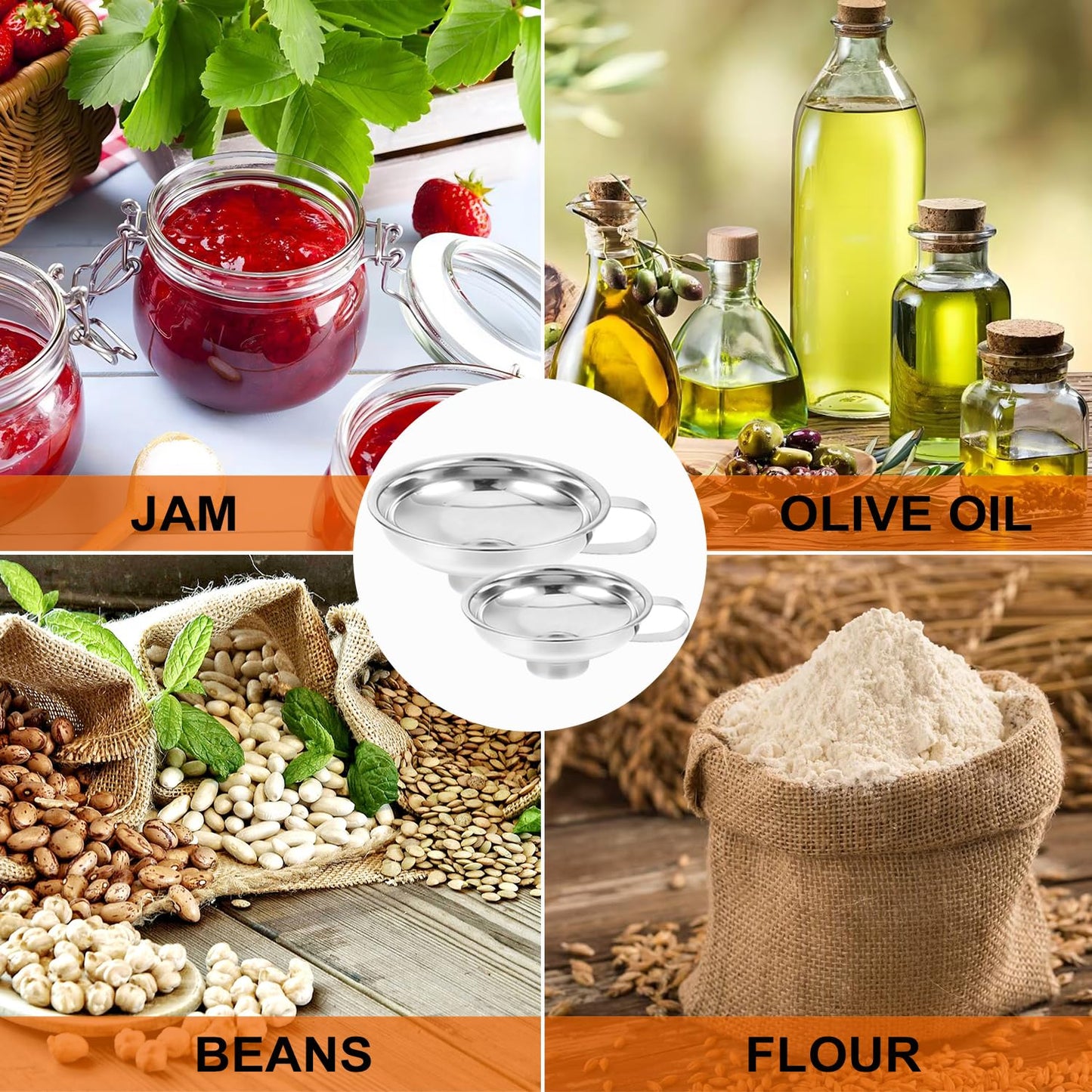 Stainless Steel Food Canning Funnels for Kitchen Use,2pcs Wide Mouth Funnel for Regular Mason Jar,Large Canning Supplies Kit for Filling Bottle