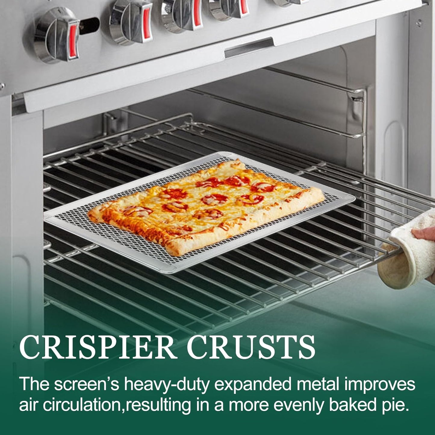 Pizza Screen 8 x 12 Inch 2 Pack Rectangular Aluminum Pizza Pan Restaurant-Grade Flatbread Screen Pizza Crisper Pan,Oven-Safe