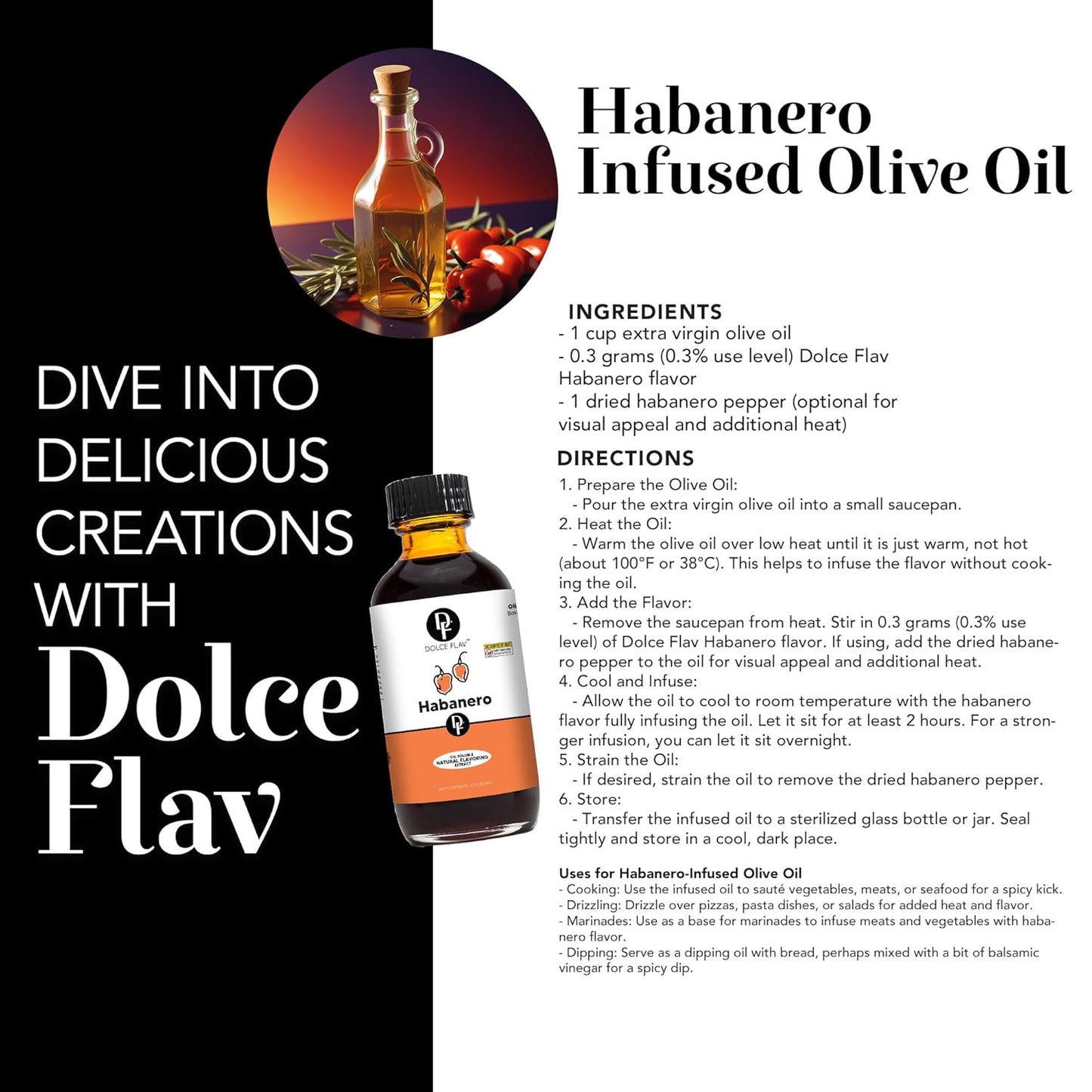 Dolce Flav Natural Habanero Extract (Oil-Soluble) 8 oz – Kosher, Sugar-Free, Concentrated Spicy Habanero Flavoring for Savory Dishes, Sauces & Confections, Includes Measured Dropper