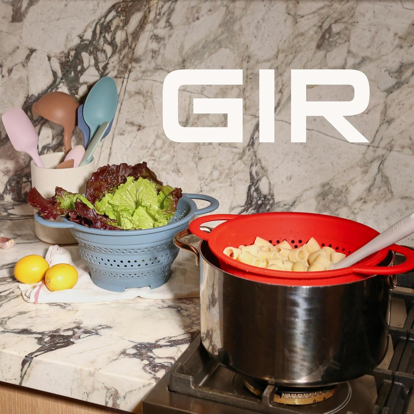 GIR Collapsible Colander for Kitchen – Space-Saving Strainer & Steamer – BPA-Free, Heat-Resistant, Dishwasher Safe Kitchen Strainer with Stainless Steel Rim – Durable Collapsible Colander - Slate