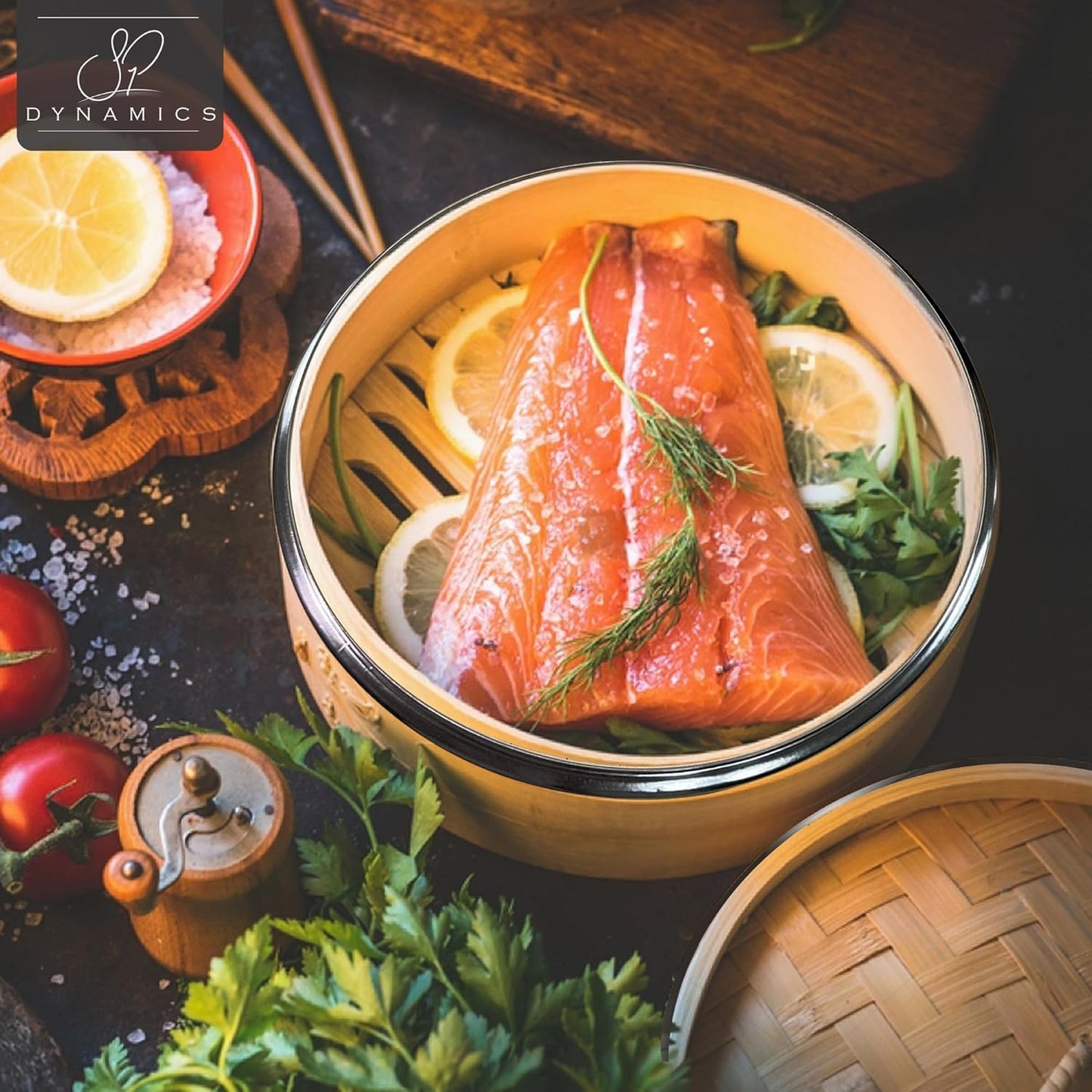 Bamboo Steamer Basket Set Chinese Cuisine 10-inch 2 Tiers Vegetable Steaming Basket for Cooking with Chopsticks, Sauce Dishes, and Reusable Liners - Dumpling Steamer Baskets