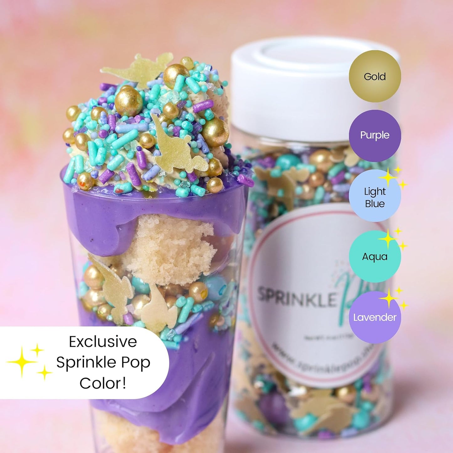 Sprinkle Pop Arabian Princess Sprinkles Mix| Aqua Lavender Purple Sprinkles with ~10 Genie Bottle Toppers and Gold Dragees| Girl Birthday Decorating Sprinkles Made in USA for Cake Cookie Cupcakes, 2oz