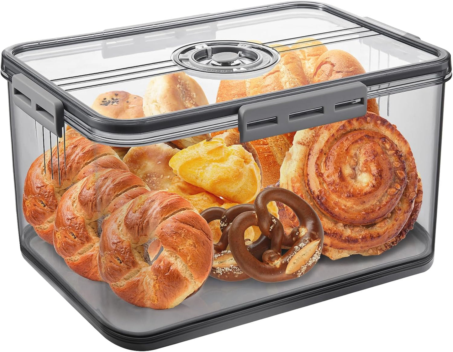 Bread Box for Homemade Bread Boxes for Kitchen Counter Airtight, Time Recording Bread Storage Container with Lid, Bread Containers Storage Airtight Loaf Bread Keeper, Large, Dark Grey