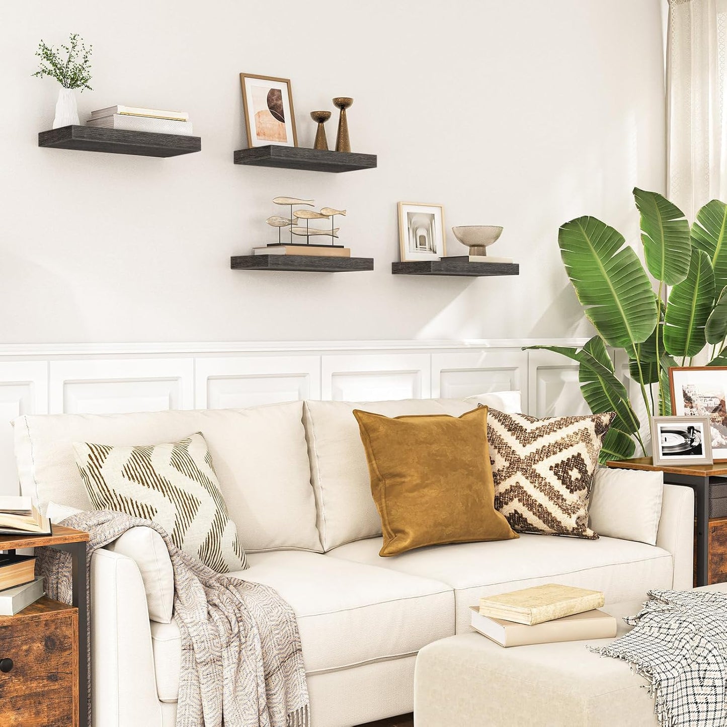 HOOBRO Floating Shelves for Wall, Wall Mounted Shelf Set of 2, 15.7" Hanging Shelf with Invisible Brackets, for Wall in Bathroom, Bedroom, Toilet, Kitchen, Living Room, Office, Charcoal Gray BC40BJ01