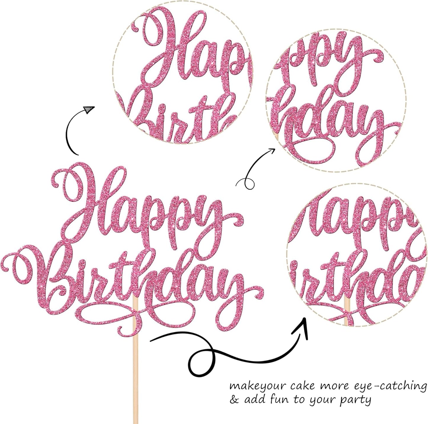 ZHUOWEISM 1 PCS Happy Birthday Cake Topper Glitter Happy Birthday Cake Pick for Celebrating Happy Birthday Anniversary Party Cake Decorations Supplies Pink