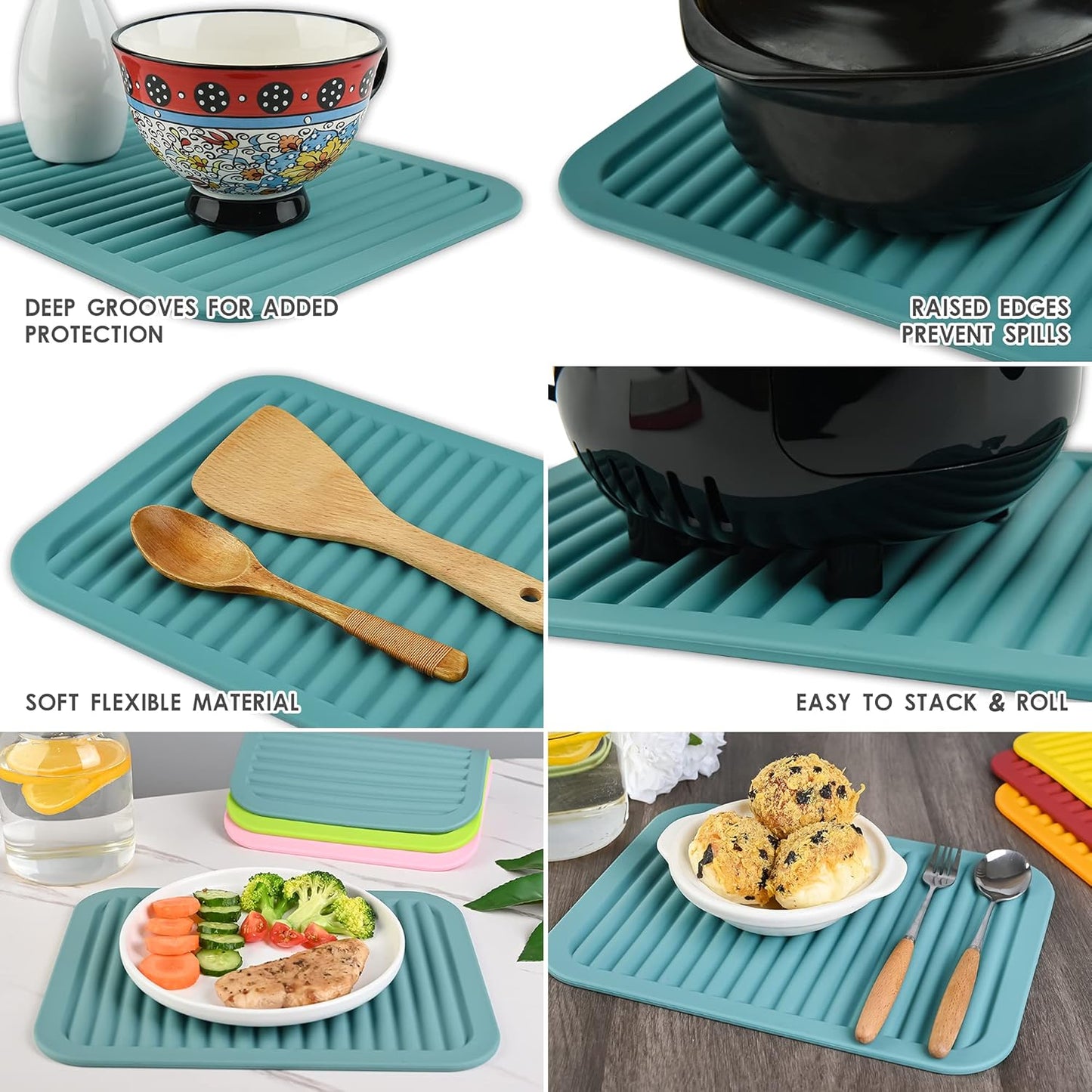 Smithcraft Silicone Trivets Mats for Hot Dishes and Hot Pots, Hot Pads for Countertops, Tables, Pot Holders, Spoon Rest Small Drying Mats Set of 2 Many Colors for Your Choose (Teal)