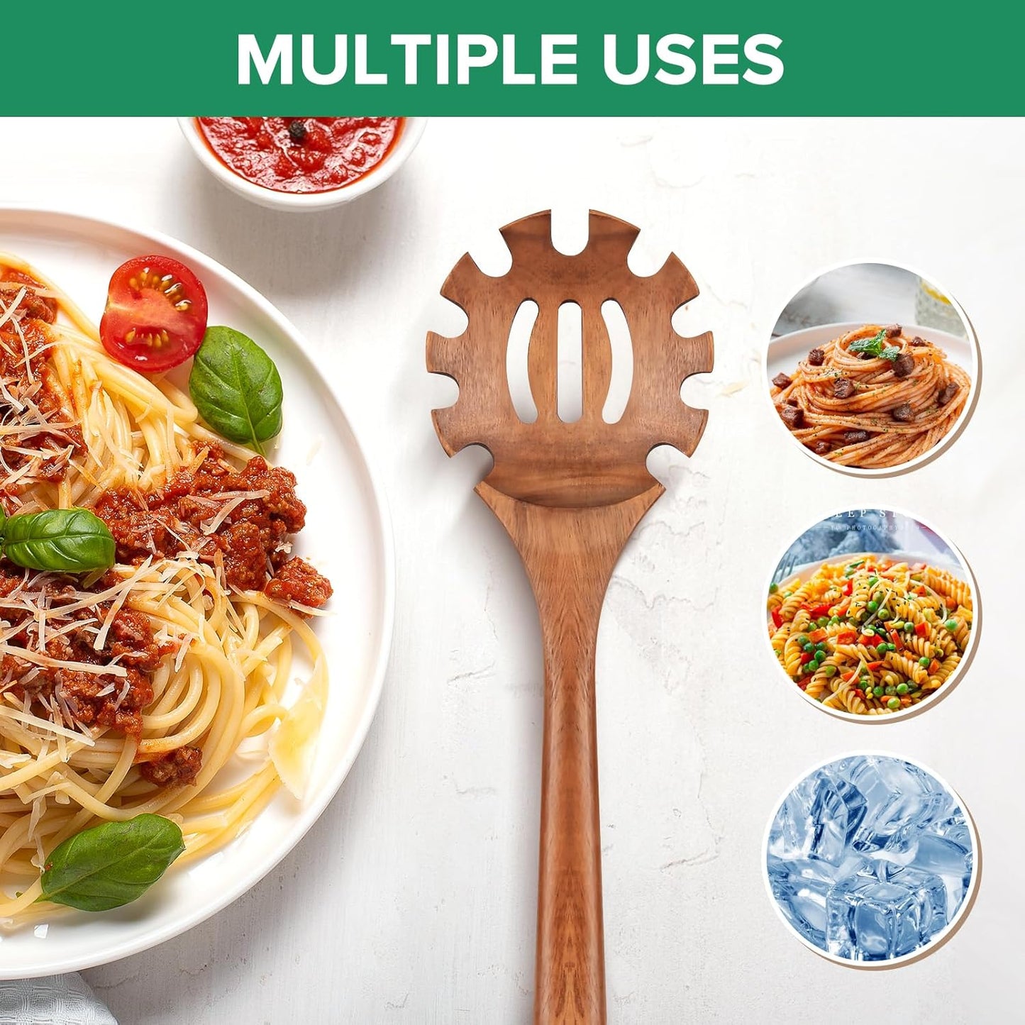 Wooden Pasta Spaghetti Spoon with Teeth, Teak Slotted Pasta Spaghetti Strainer Spoon for Cooking Serving Collecting, Wooden Pasta Fork Server Utensil with Claws, Wood Noodle Strainer,12.8″, Brown