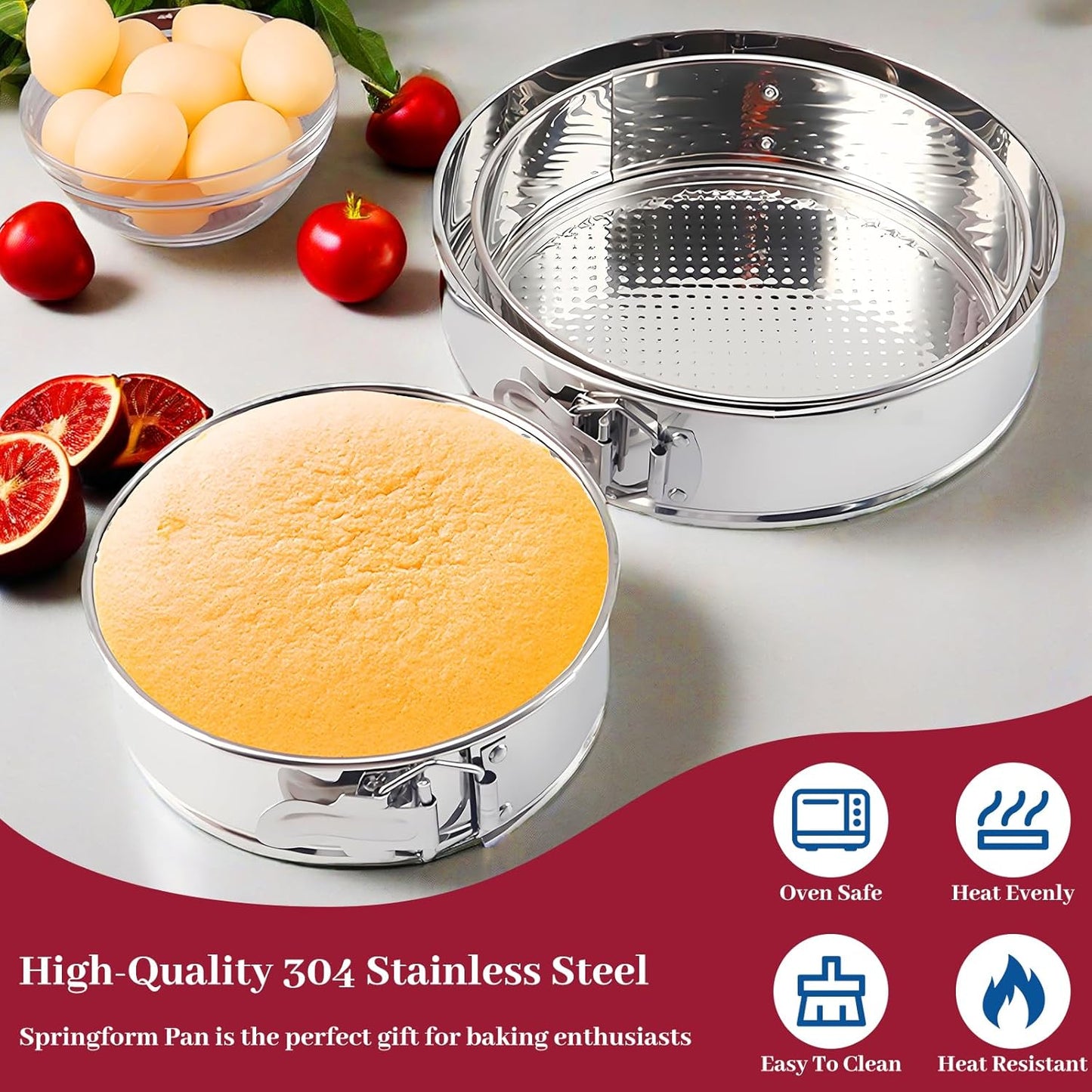 7 Inch Springform Pan 304 Stainless Steel Nonstick Leakproof Springform Cake Pan with Removable Bottom, Round Spring Form Cheesecake Pans