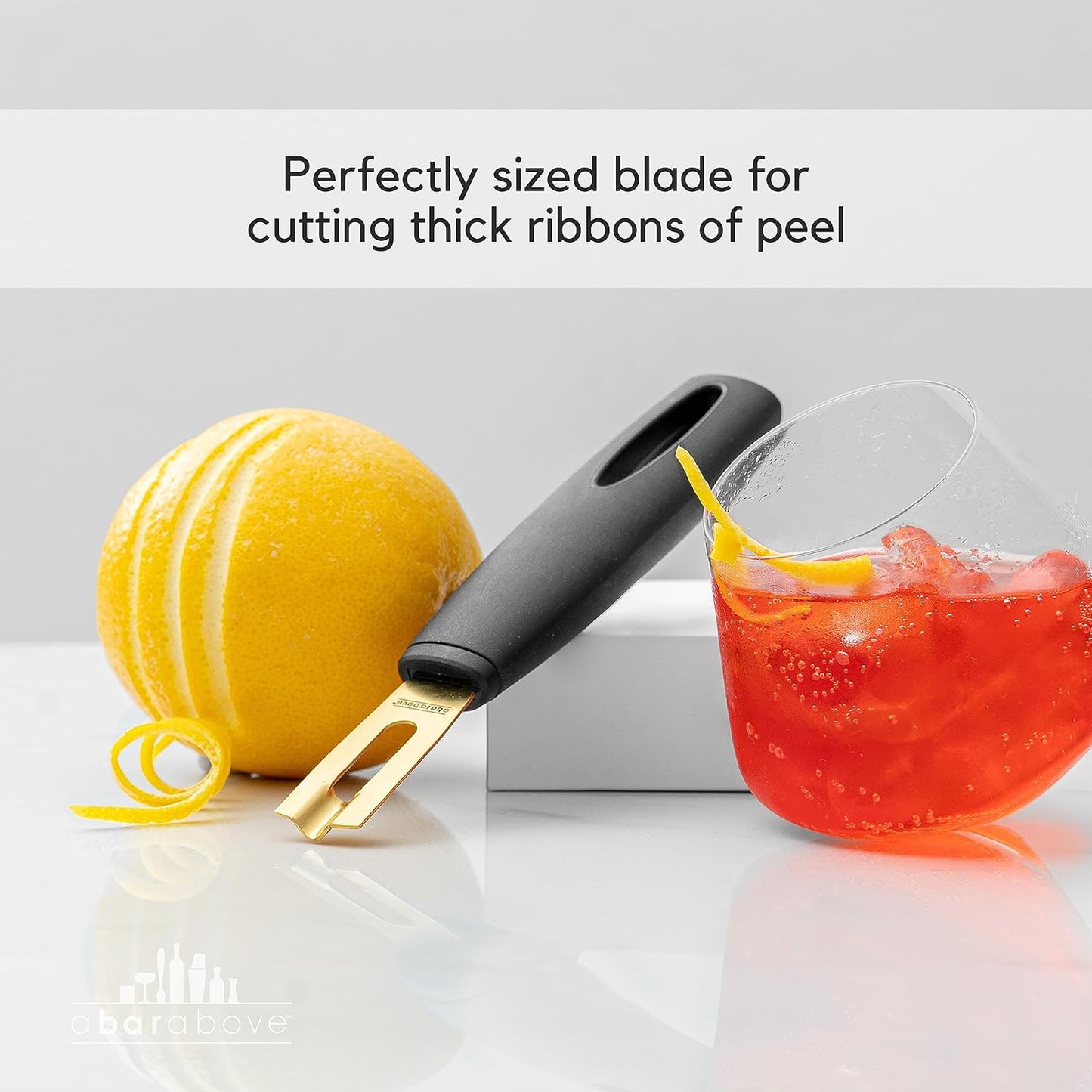 A Bar Above Black Handle Stainless Steel Channel Knife, Chef-Grade Citrus Garnish Tool, Zester and Fruit Peeler for Cocktails, Culinary Presentation, and Kitchen Use
