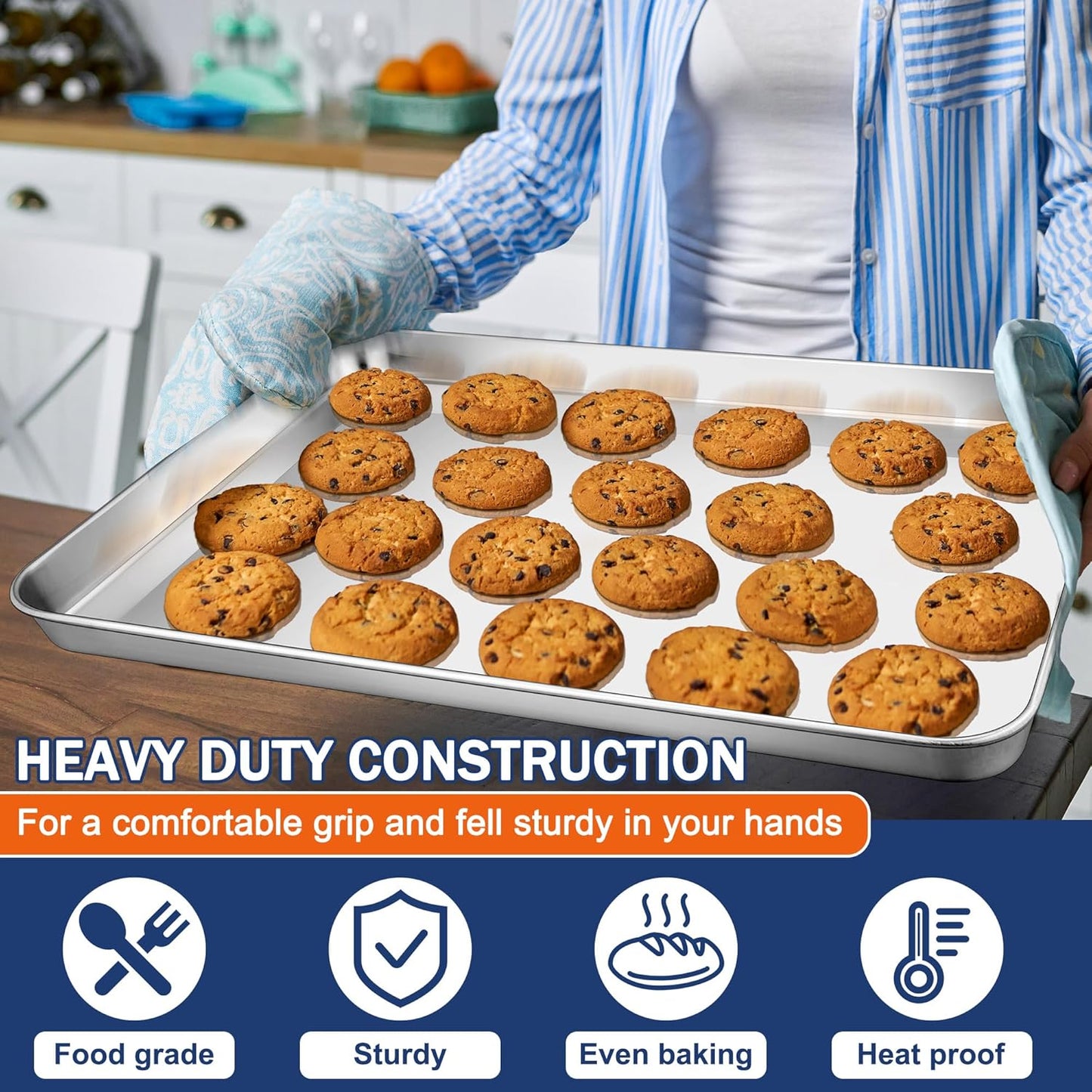 P&P CHEF Baking Cookie Sheet Set of 2, 19.6 Inch Stainless Steel Cookie Sheet Pan, Large Baking Pan Bakeware, Heavy Duty & Healthy, Oven & Dishwasher Safe