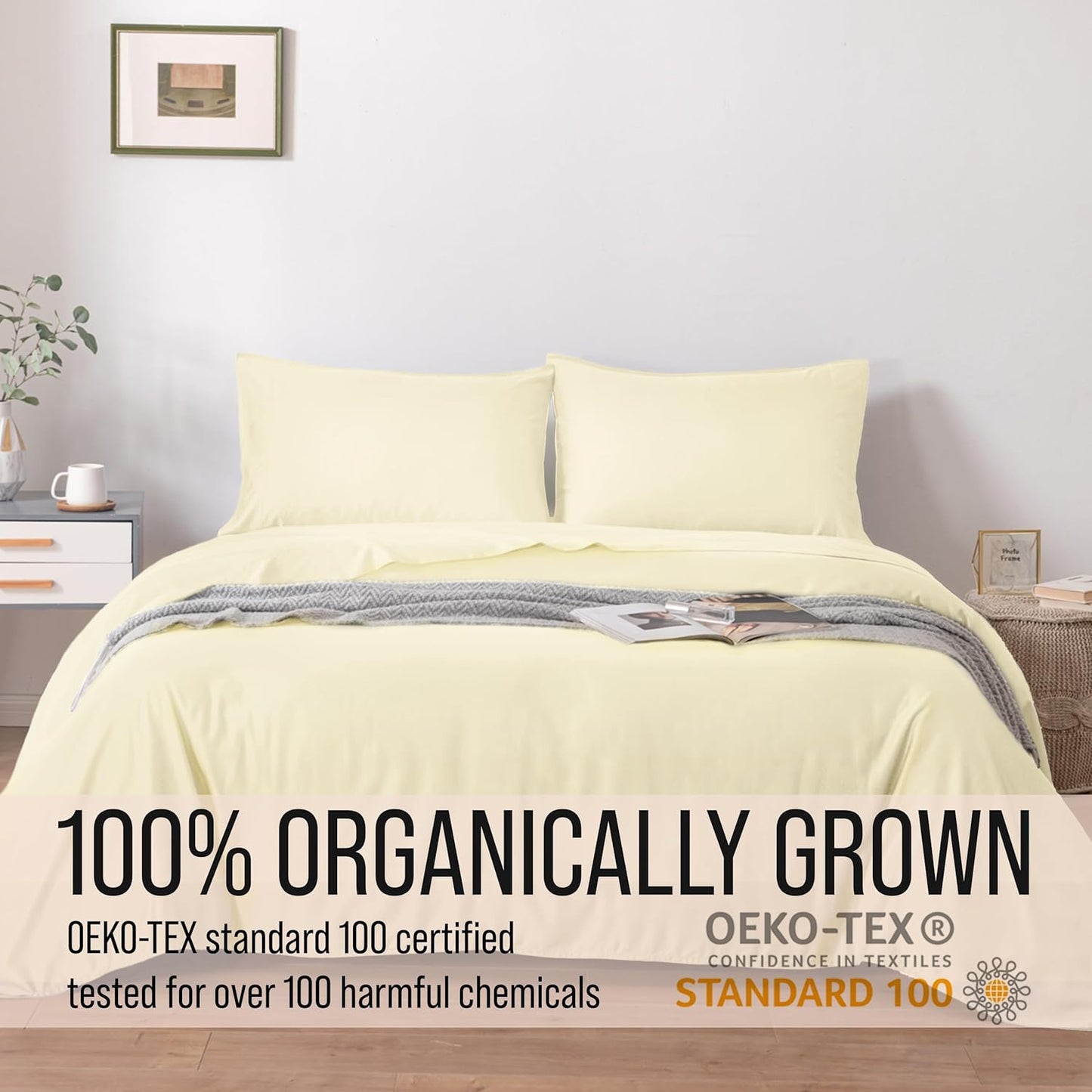 Bella Coterie Luxury Bamboo Viscose Split King Size Sheet Set | 100% Organically Grown | Ultra Soft | Cooling for Hot Sleepers | 18" Deep Pocket [Lemonade]