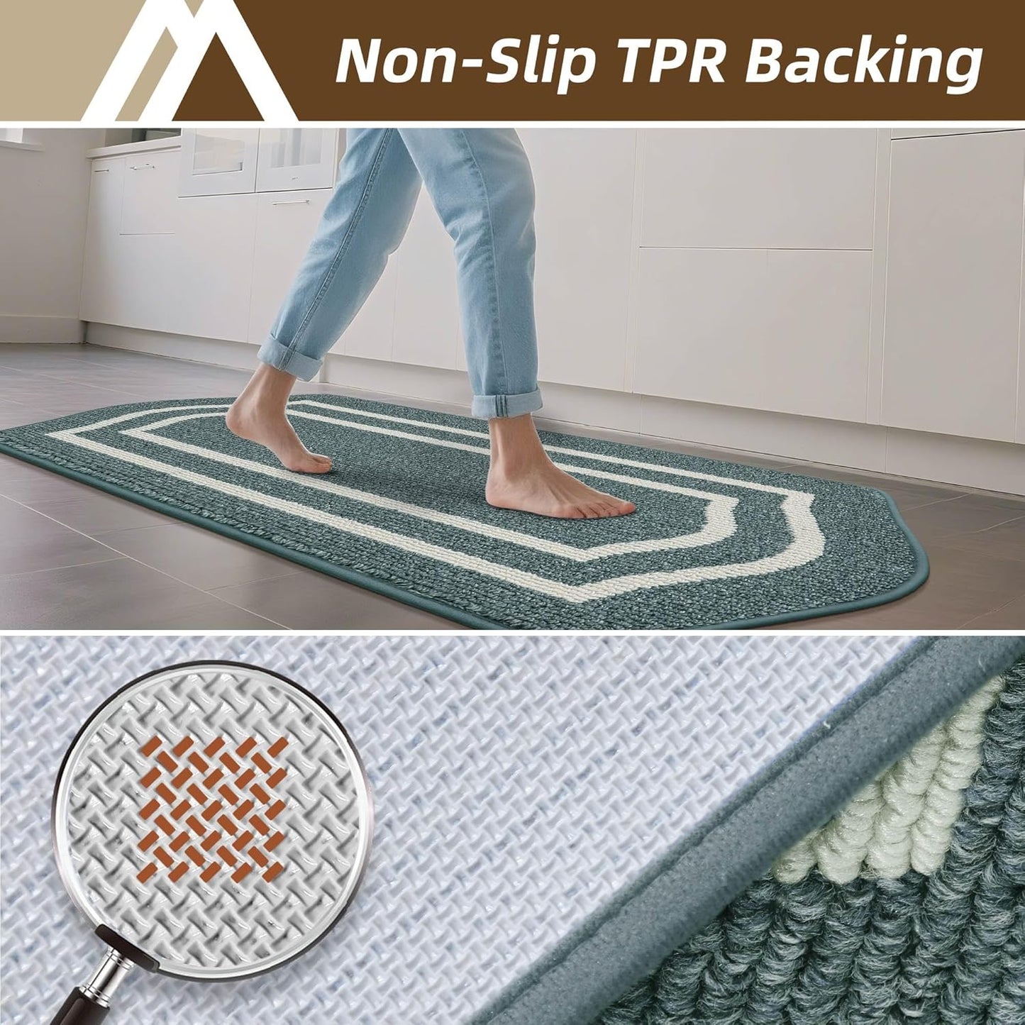 COSY HOMEER Kitchen Rugs and Mats 24"x48" Non Slip Kitchen Mats for Floor Washable Kitchen Runner Rug Stain Resistant Standing Mat for Kitchen,Sink,Polypropylene,Lake Blue