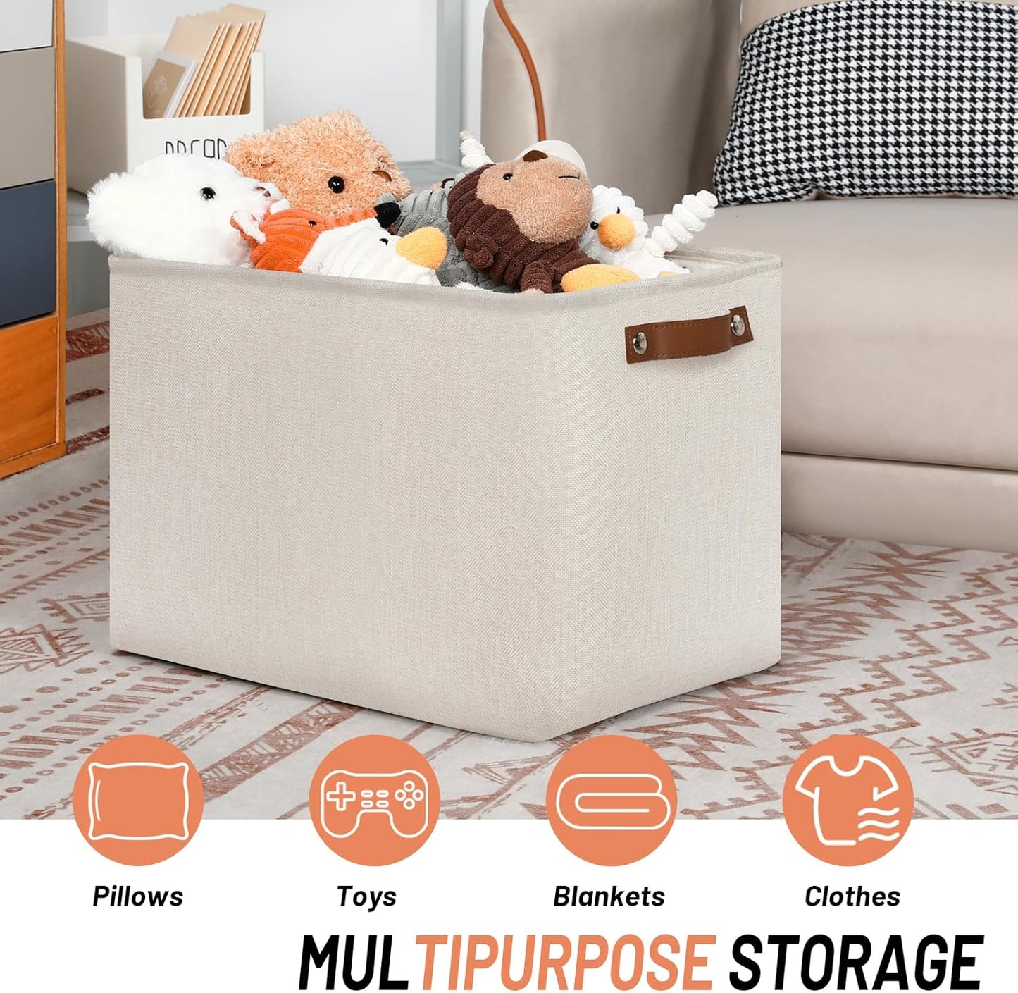 DULLEMELO Large Storage Baskets, Fabric Storage Bins for Organizing Clothes, Large Storage Bins with Handles for Shelves Closet Organizers, Fabric Storage Baskets for Toy Organizers(Beige)