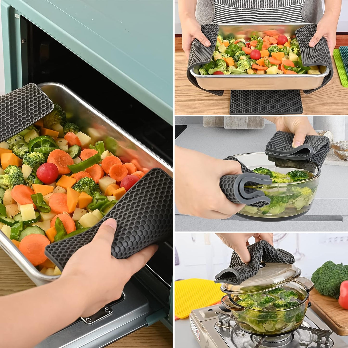 Silicone Trivets for Hot Dishes, Trivet Hot Pads for Kitchen, Trivets for Hot Pots and Pans, Multi Use Silicone Pot Holders Trivet Mat, Heat Resistant Mats for Countertop Set 4 Teal