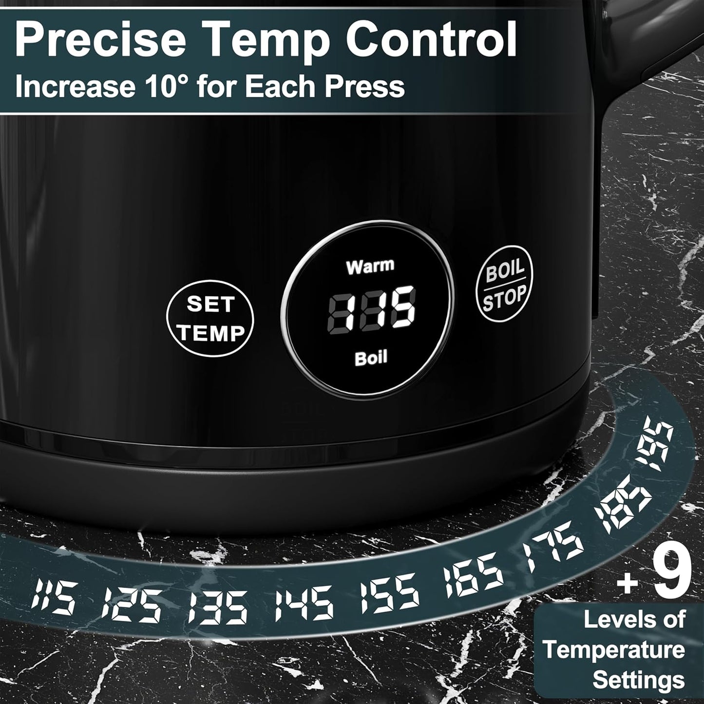 DEZIN Electric Kettle Temperature Control, 1.7L Stainless Steel Electric Tea Kettle with LED Display, 1200W Rapid Boil, 12H Keep Warm, 9 Presets Modes Hot Water Boiler Heater for Tea, Coffee, Black