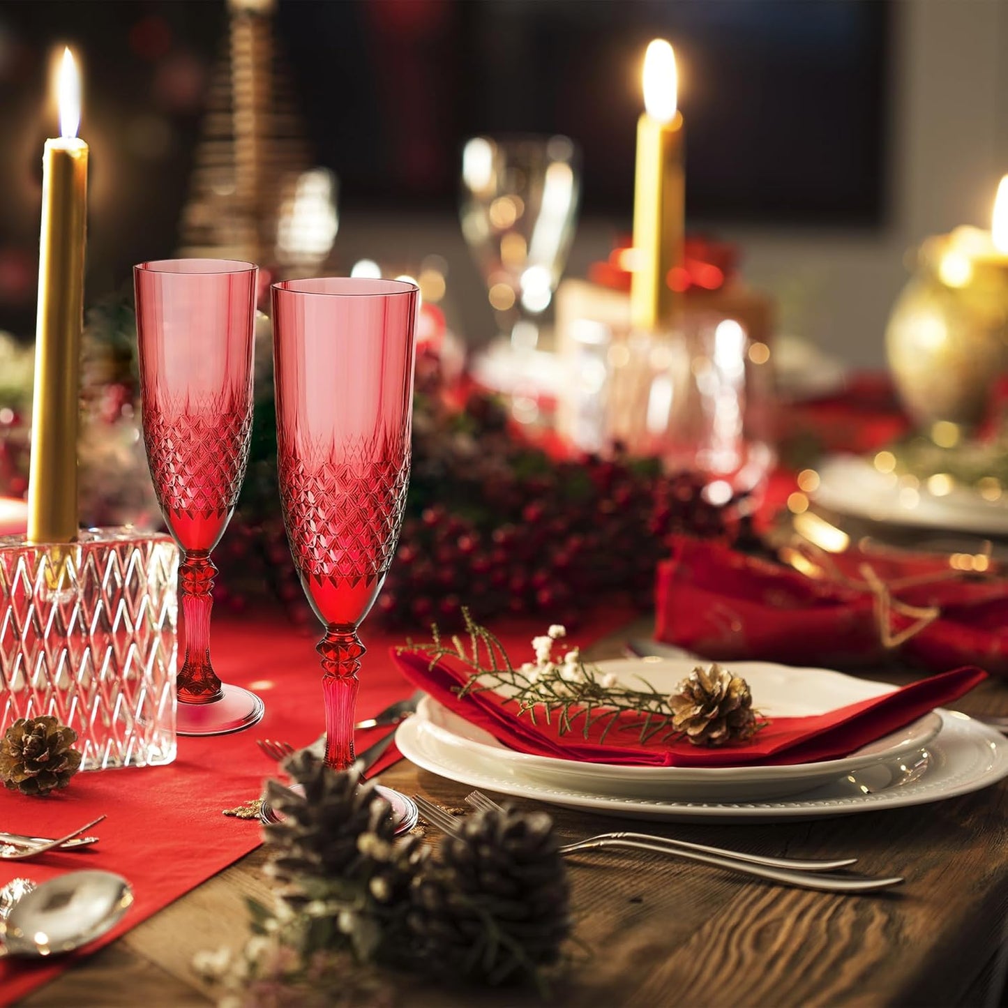 Plastic Champagne Flutes, 12PCS Dark Red Plastic Wine Glasses Goblets Reusable Champagne Flute for Christmas, Weddings, Bachelor Parties, Toasting, and Events(12, Dark Red)