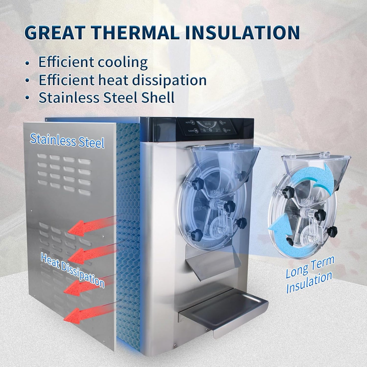 Ice Cream Maker Commercial Machine 18-24L/H, 6.3Gph Capacity Suitable for Restaurant/Bar/Home, 2000W Hard Ice Cream Machine with LED Display, (110V 60Hz)