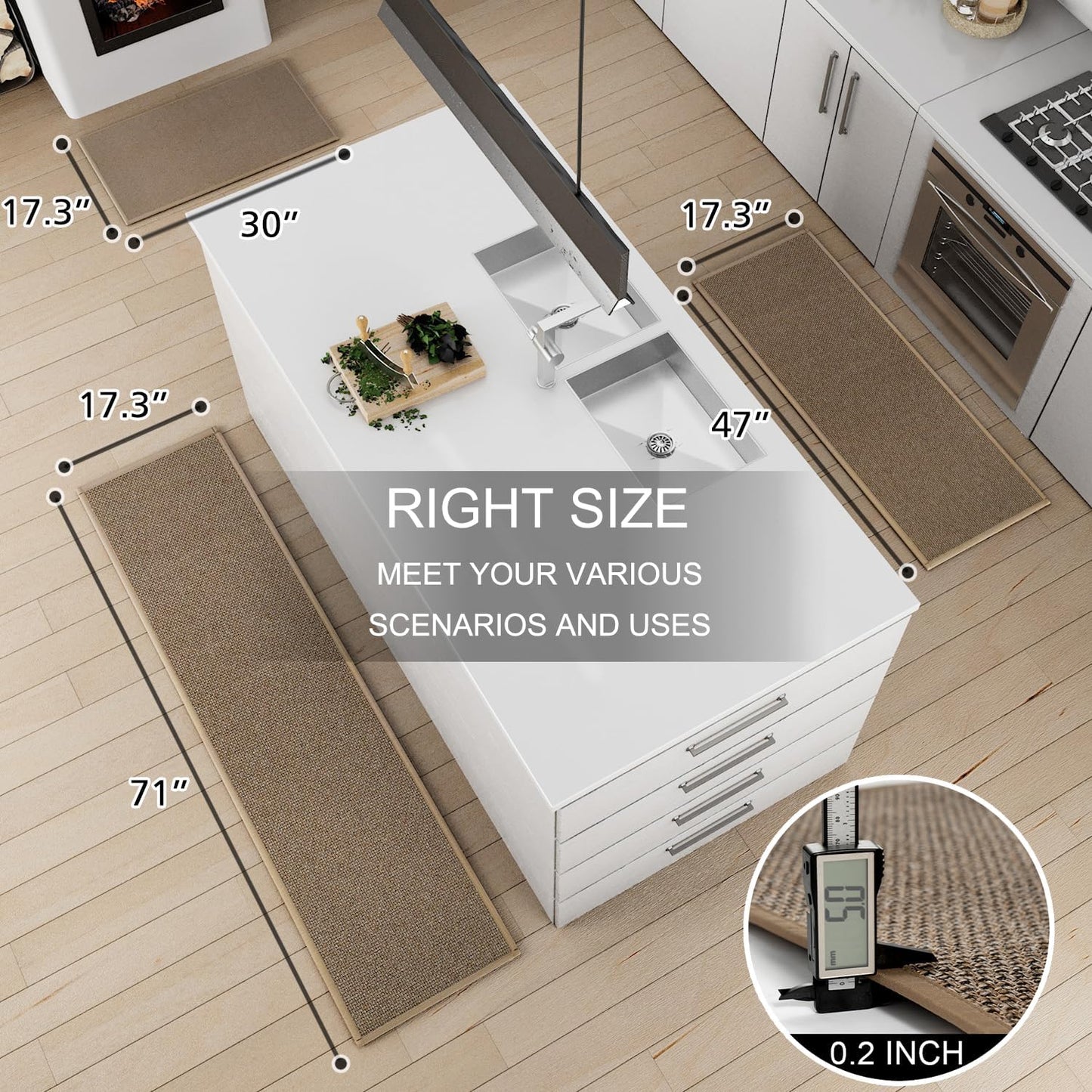 Kitchen Mat Set of 2 PCS, Cushioned Non Slip Rugs for Kitchen Floor, Absorbent Runner Comfort Standing Mats Washable for Kitchen, Office, Home (Brown, 17.3"x30"+17.3"x71")