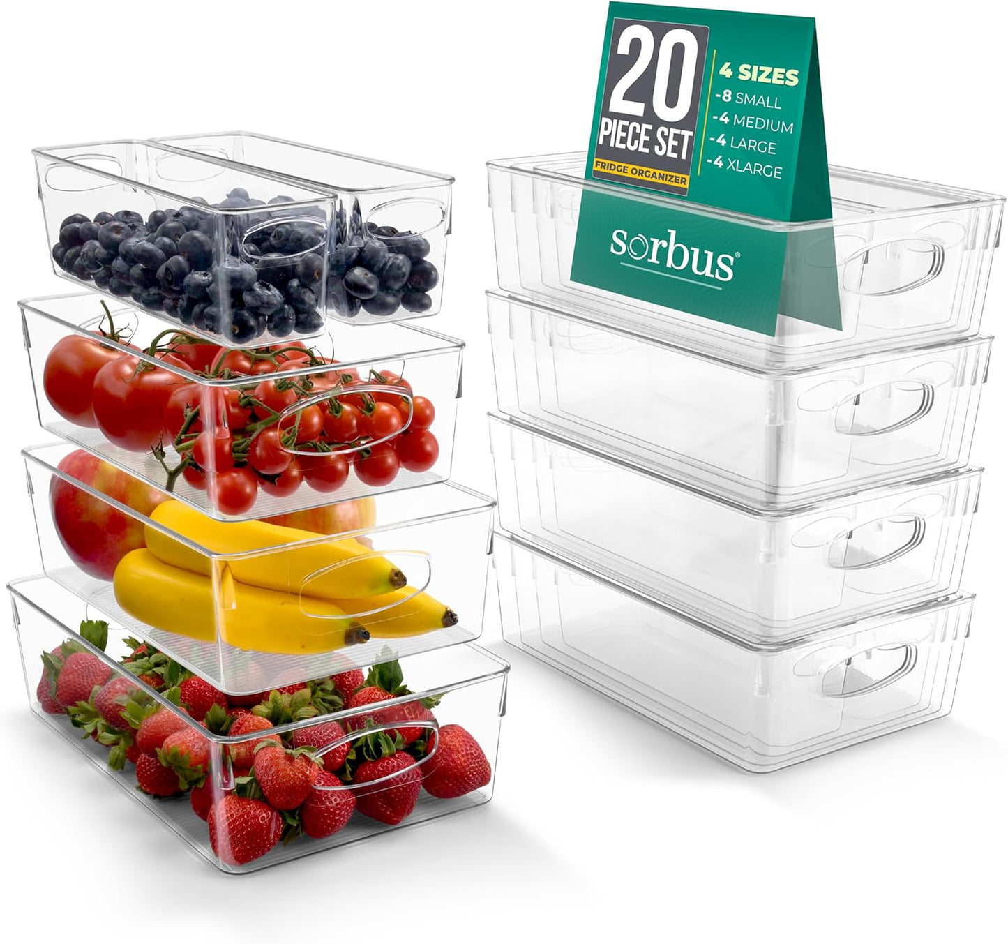 Sorbus Variety 20-Pack Clear Plastic Organizing Bins – Clear Bins for Organizing, Refrigerator Organizers, Fridge Organizer, Pantry Storage, Kitchen Organizer, and Pantry Organizers and Storage Bins