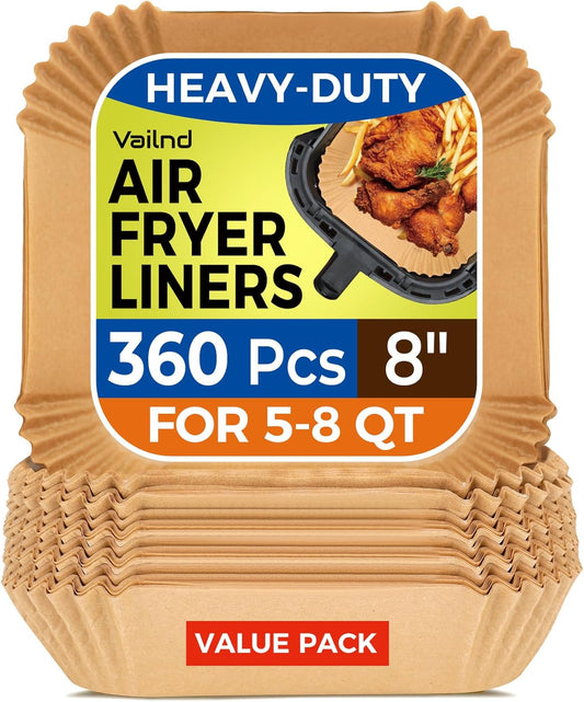 360 Pcs Air Fryer Liners Disposable, 8" Square Air Fryer Paper Liners, Unbleached Parchment Paper for Air Fryer Basket, Non-Stick & Leakproof Baking Liner for Microwave Oven Pan